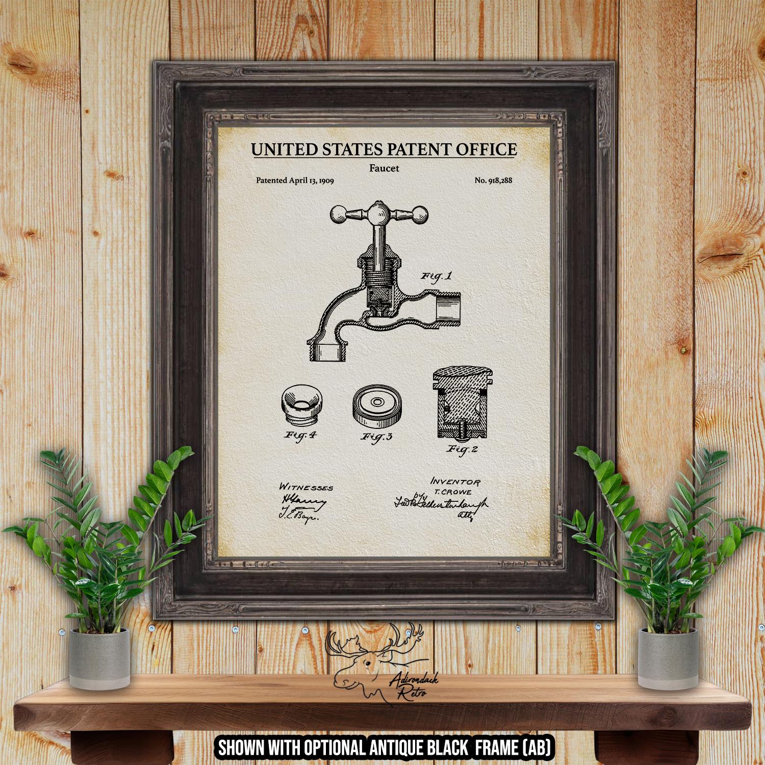 Bathroom Faucet Patent Print - Vintage Bathroom Faucet Poster - 1909 Bathroom Invention at Adirondack Retro