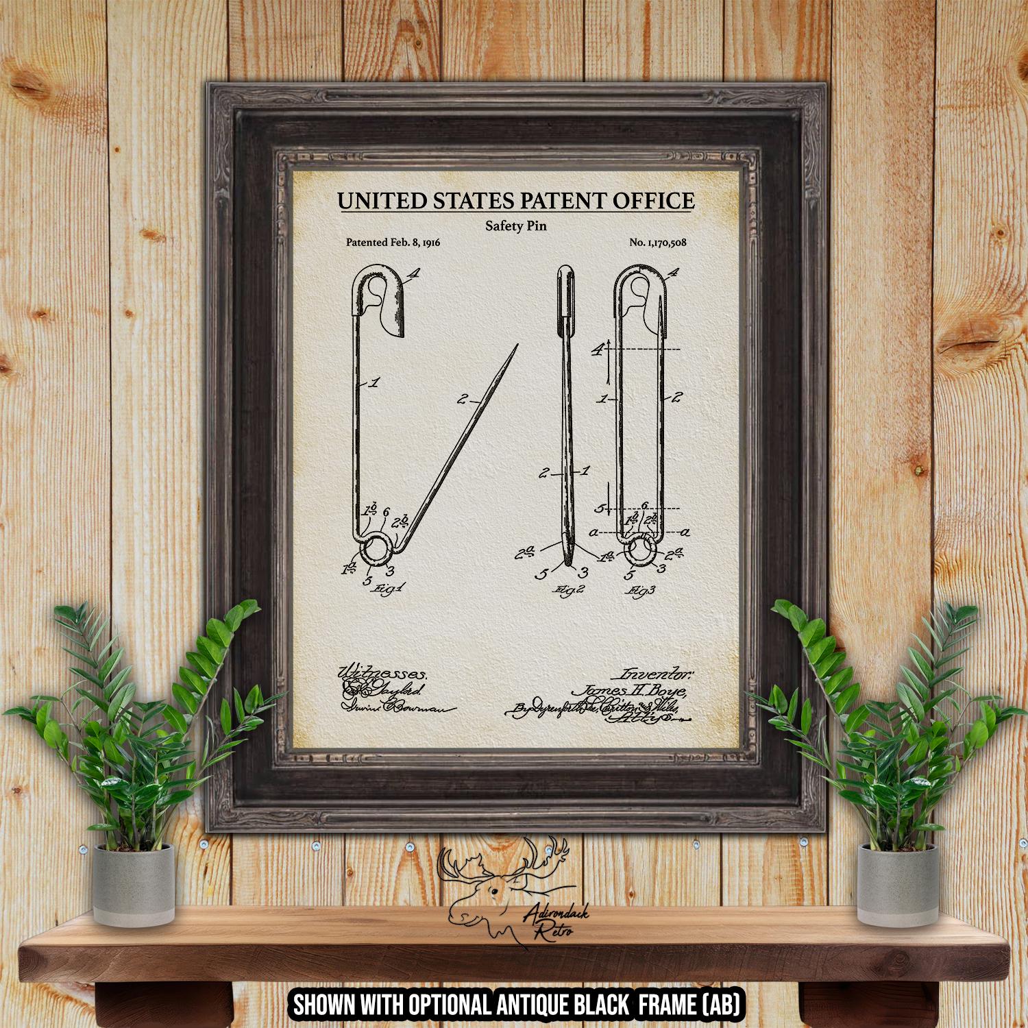 Safety Pin Patent Print - 1916 Sewing Invention at Adirondack Retro