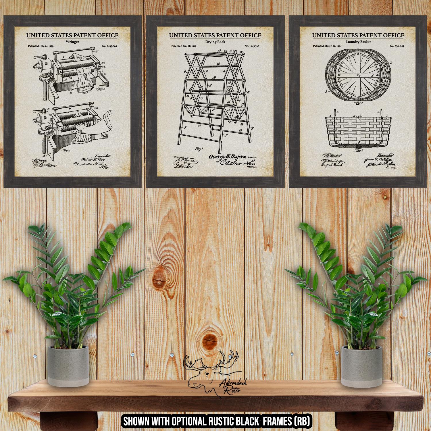 Laundry Patent Print Set of 3 - Vintage Laundry Posters - Laundry Inventions at Adirondack Retro