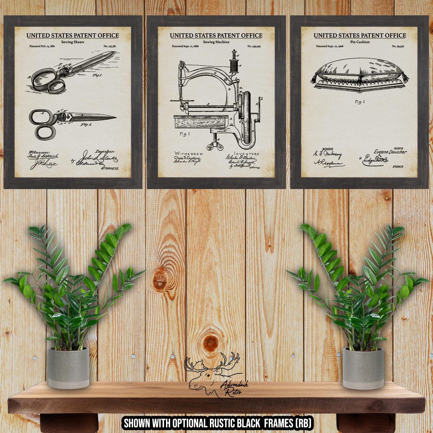 Sewing Patent Print Set of 3 - Sewing Inventions - Retro Sewing Wall Decor at Adirondack Retro