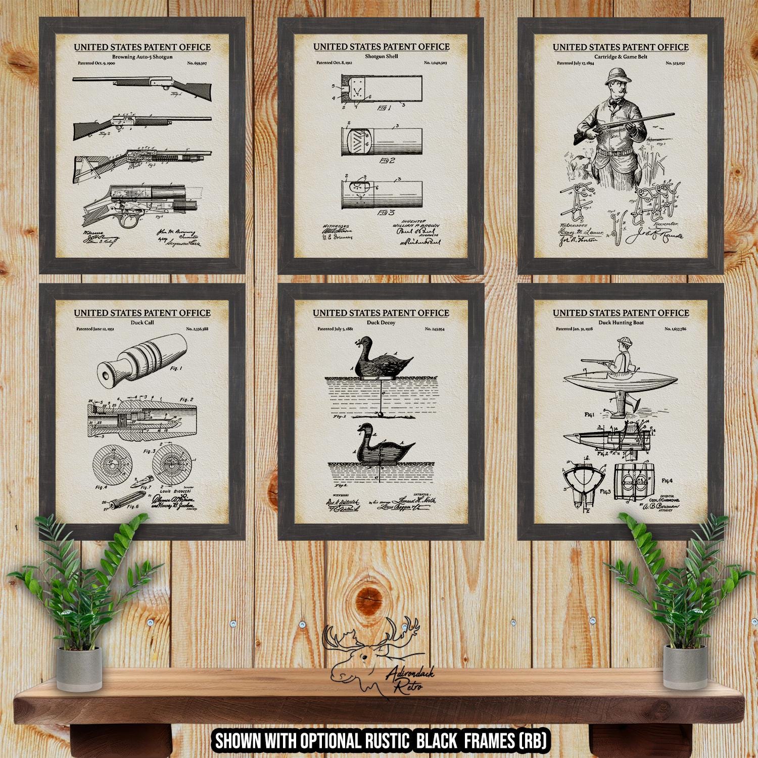 Duck Hunting Patent Print Set of 6 - Duck Hunting Inventions at Adirondack Retro