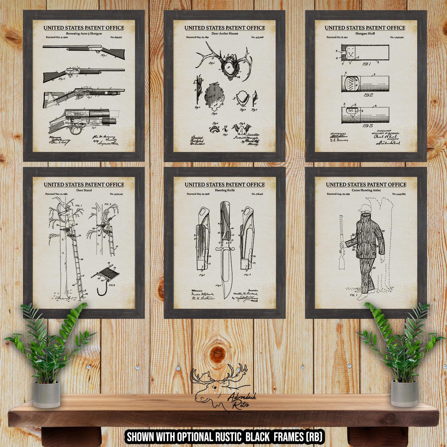 Deer Hunting Patent Print Set of 6 - Deer Hunting Inventions at Adirondack Retro