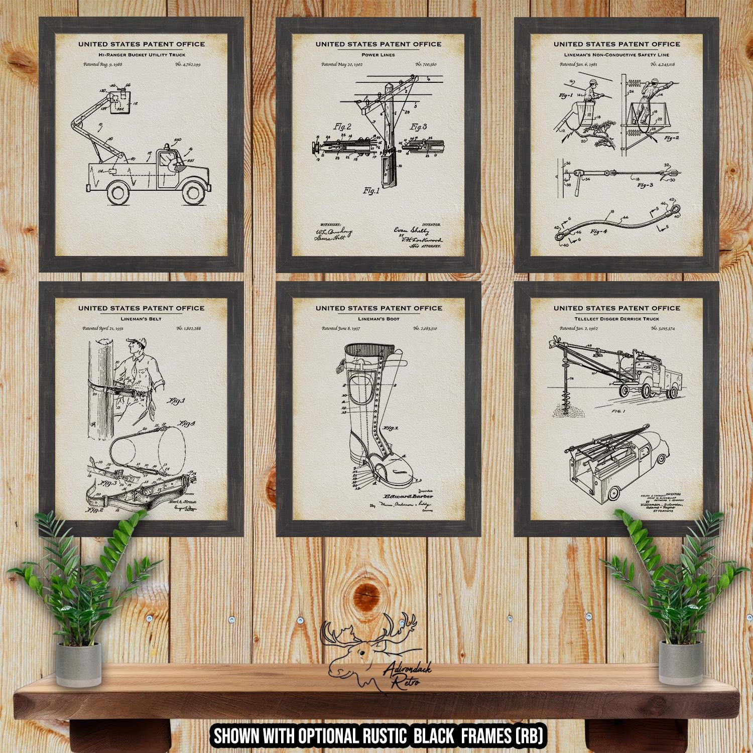 Lineman Patent Print Set of 6 - Retro Lineman Poster Set at Adirondack Retro