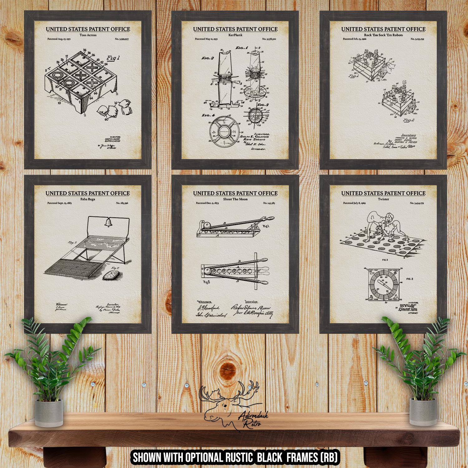Board Games Patent Print Set of 6 - Vintage Board Games Poster Set at Adirondack Retro