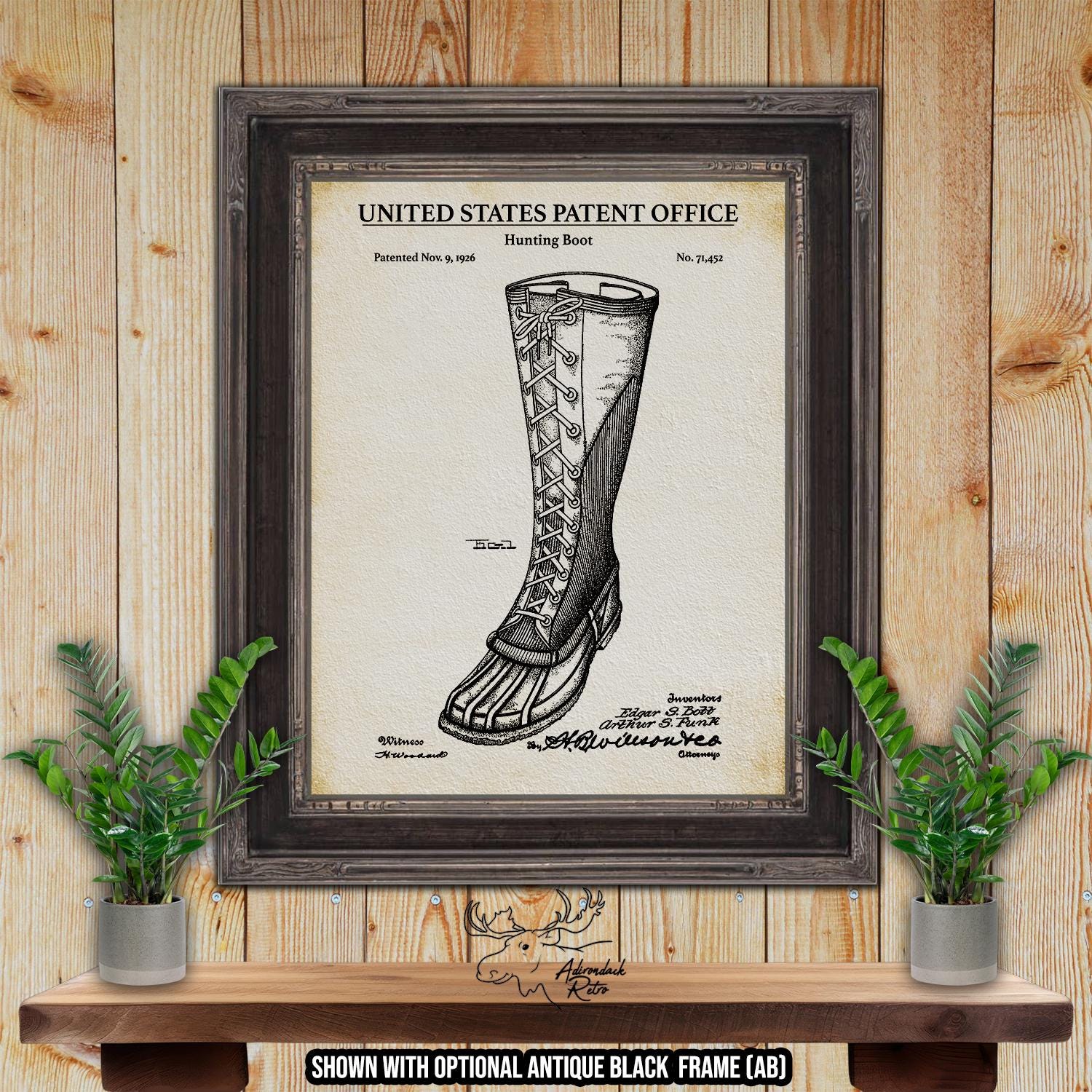 Hunting Boot Patent Print - 1926 Hunting Boot Invention at Adirondack Retro
