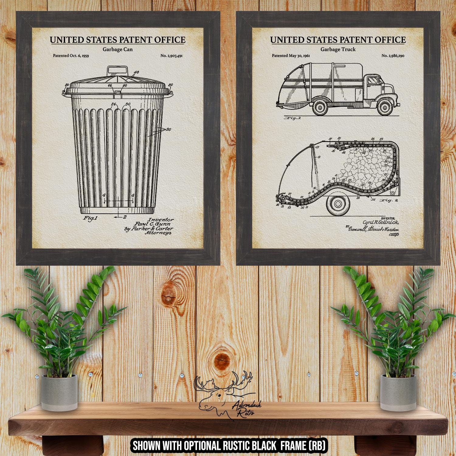 Garbage Removal Patent Print Set of 2 - Waste Management Poster Set at Adirondack Retro