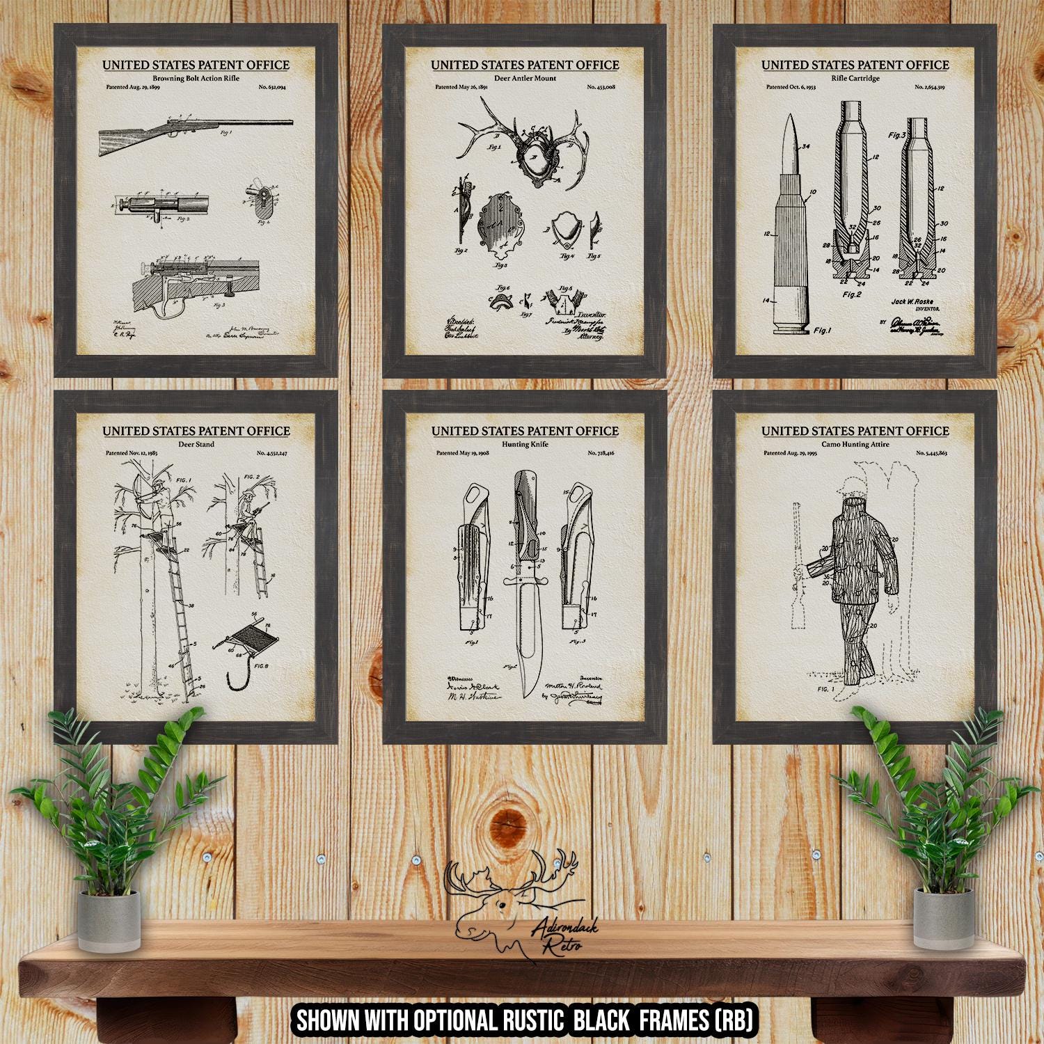 Deer Hunting Patent Print Set of 6 - Deer Hunting Inventions at Adirondack Retro