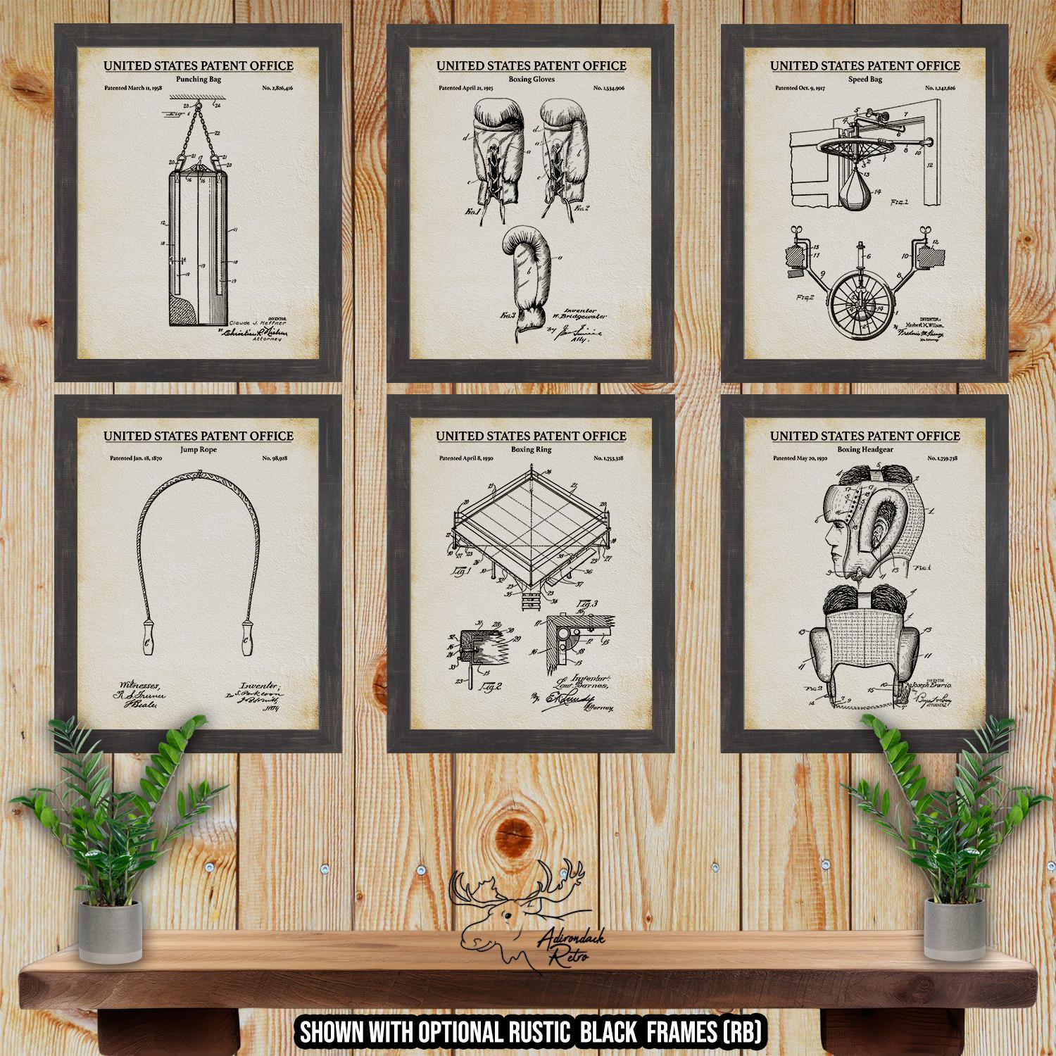 Boxing Patent Print Set of 6 - Boxing Inventions - Boxer Gift at Adirondack Retro