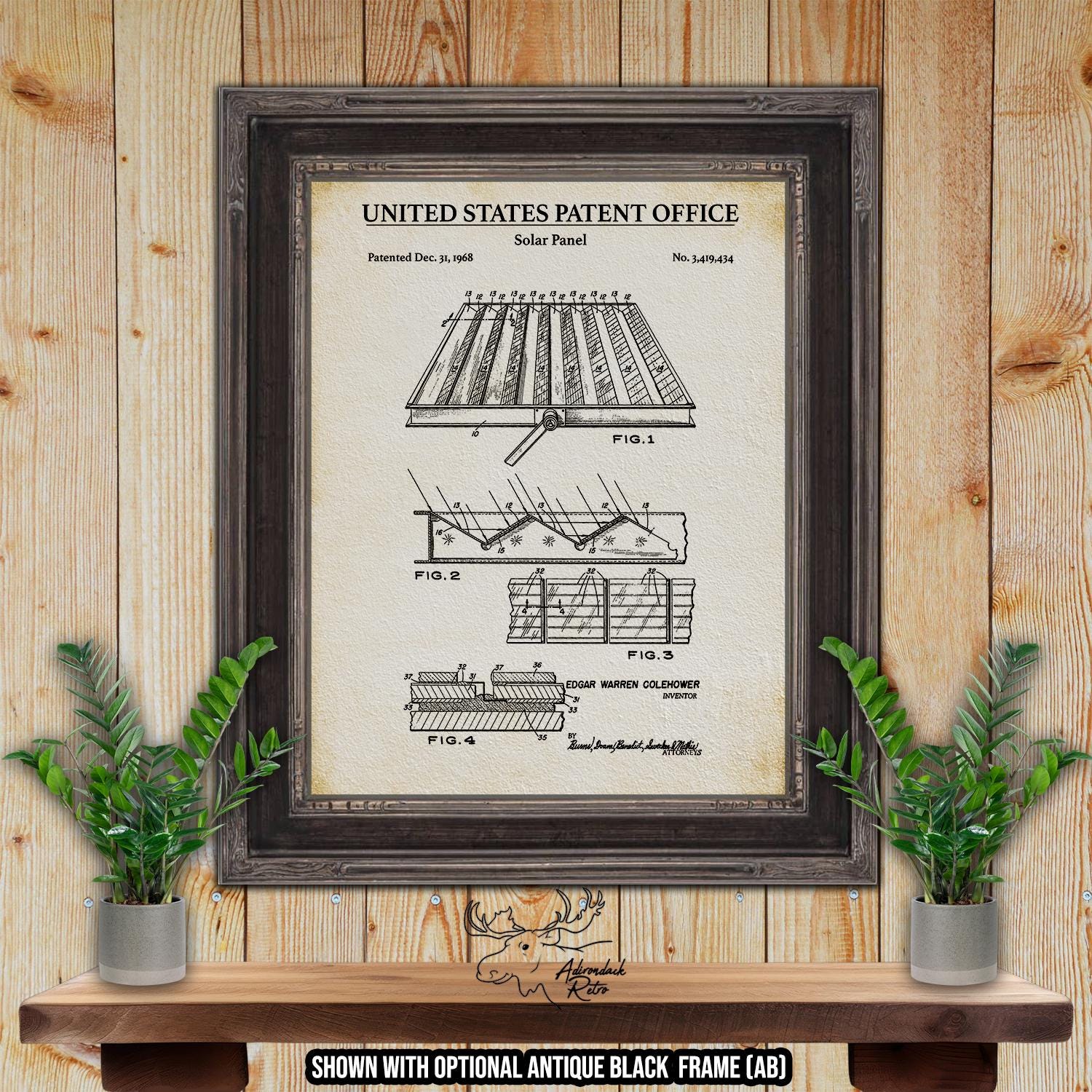 Solar Panel Patent Print - 1968 Renewable Energy Invention at Adirondack Retro