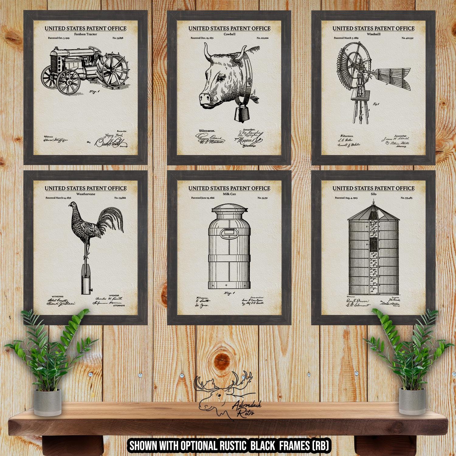 Farmhouse Patent Print Set of 6 - Retro Farm Poster Set - Farming Inventions at Adirondack Retro