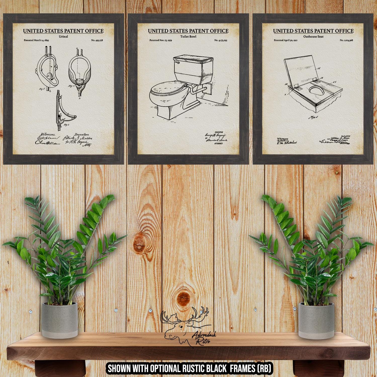 Bathroom Patent Print Set of 3 - Toilet Inventions at Adirondack Retro