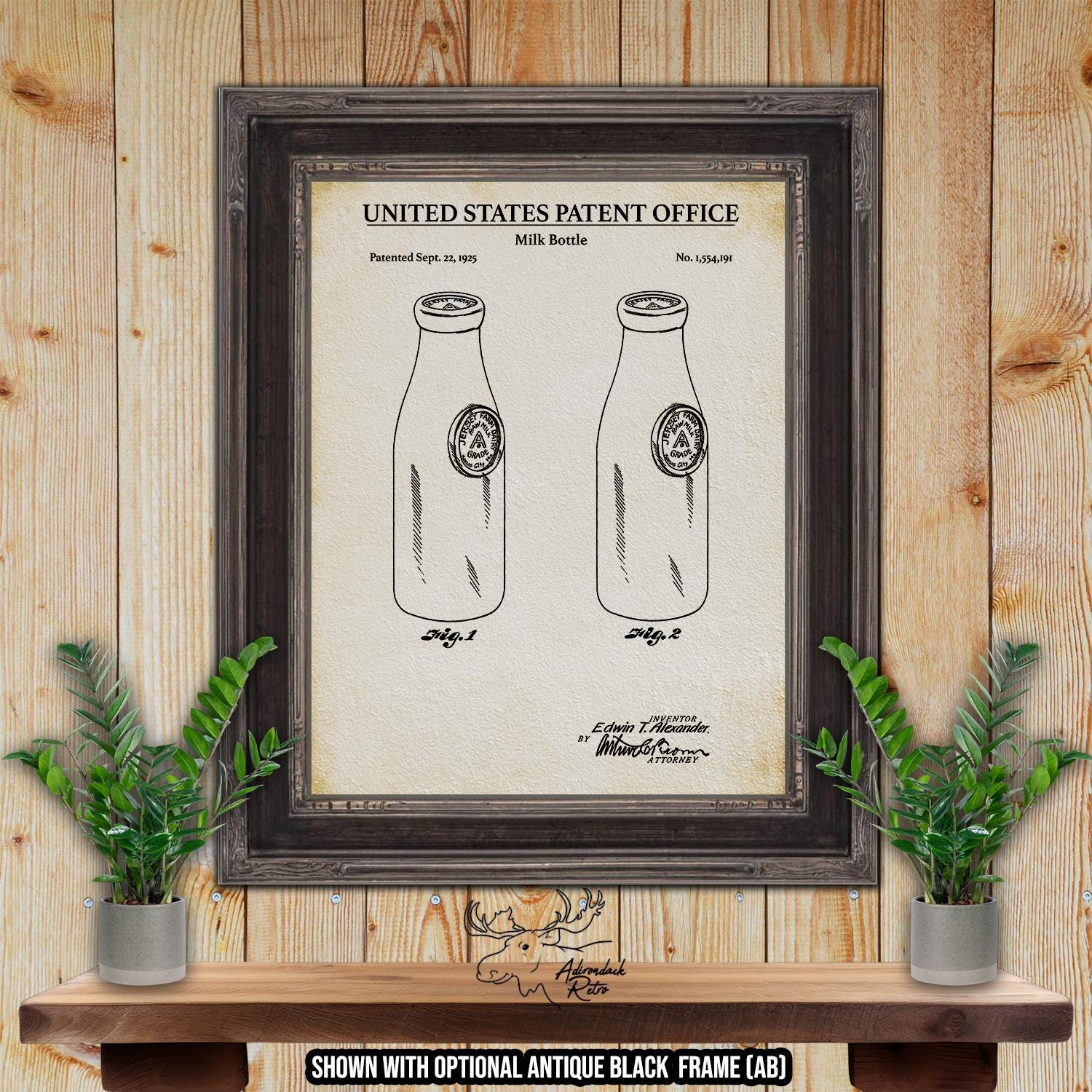 Milk Bottle Patent Print - 1925 Farming Invention at Adirondack Retro