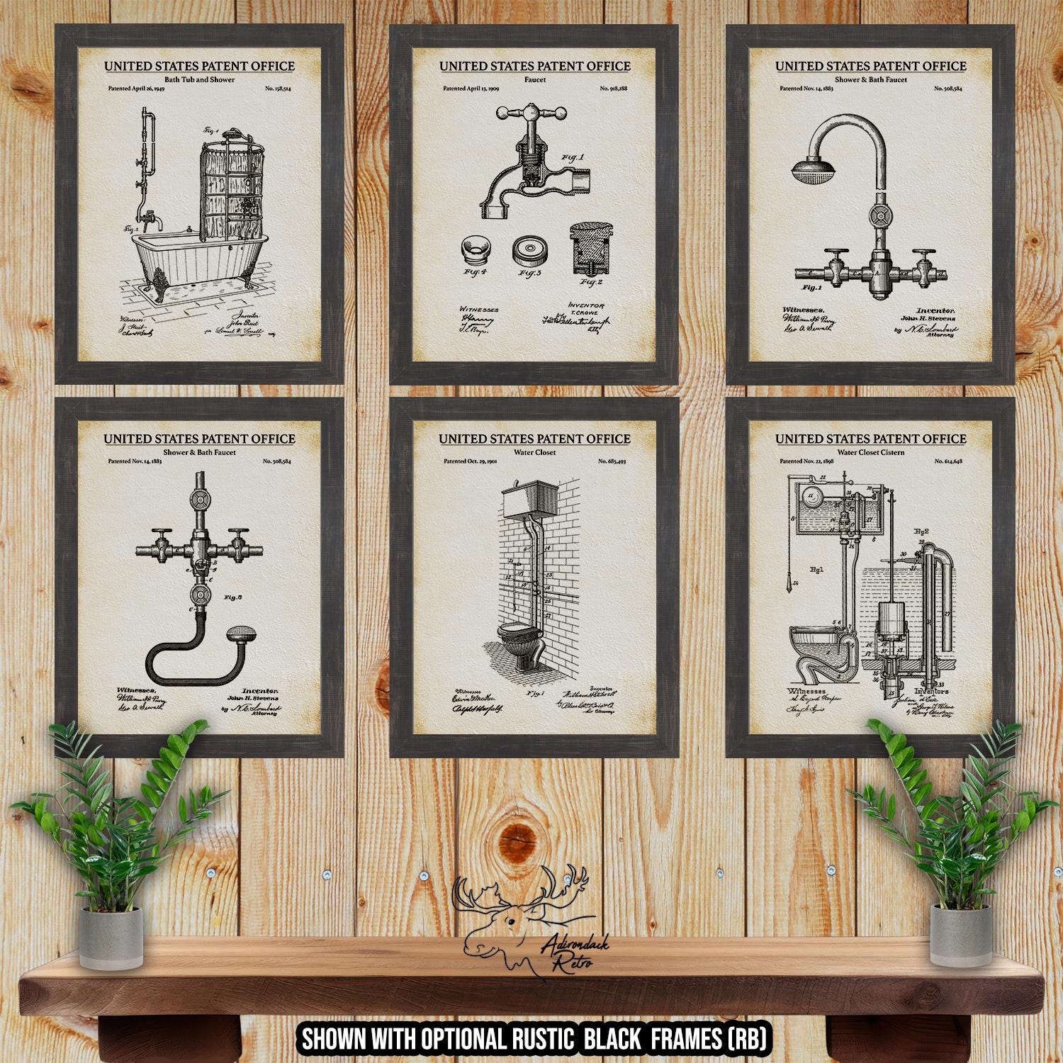 Bathroom Patent Print Set of 6 - Retro Plumbing Inventions at Adirondack Retro