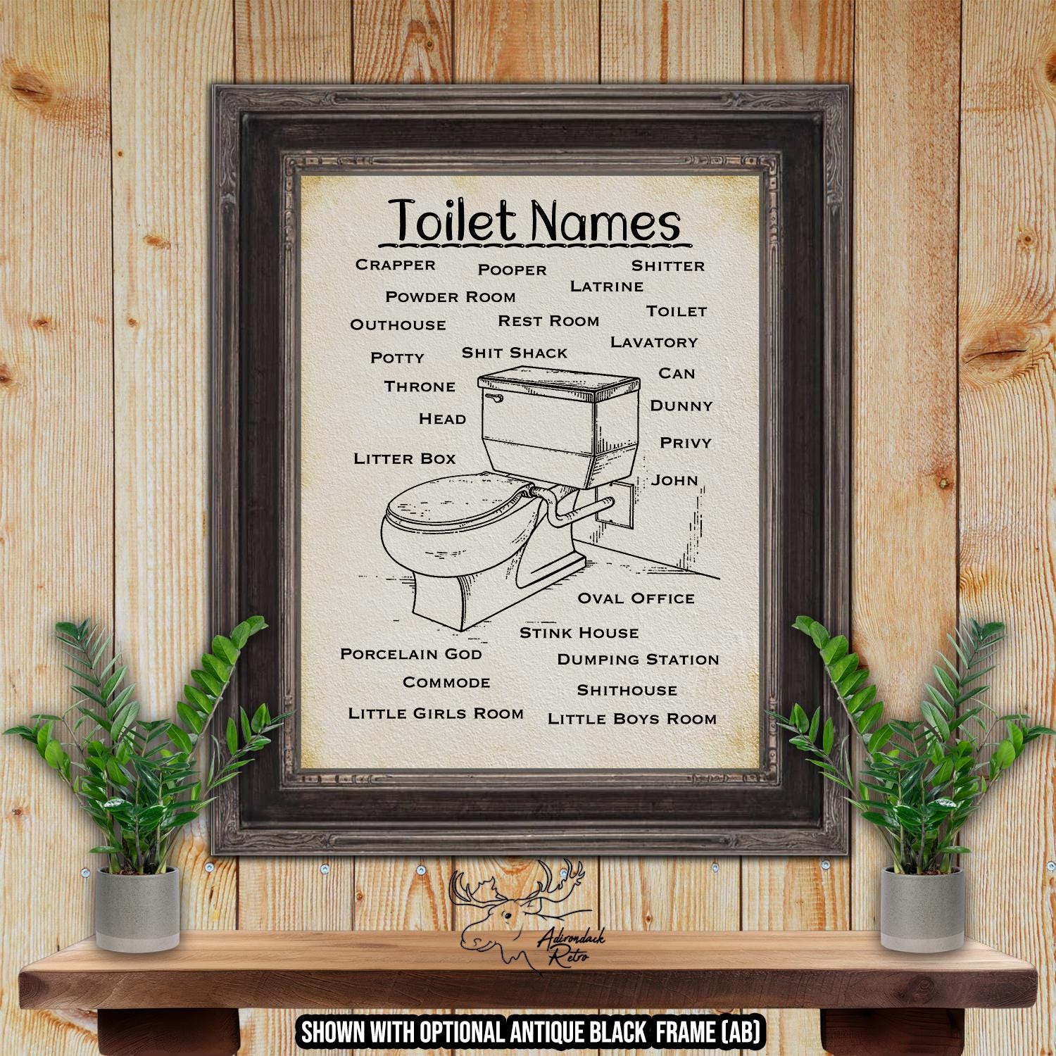 TOILET NAMES Vintage Bathroom Novelty Print - Unique Bathroom Decor at Adirondack Retro