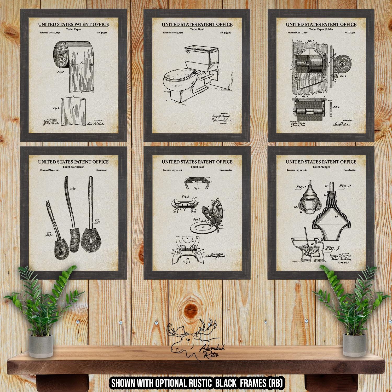 Bathroom Patent Print Set of 6 - Retro Bathroom Inventions at Adirondack Retro