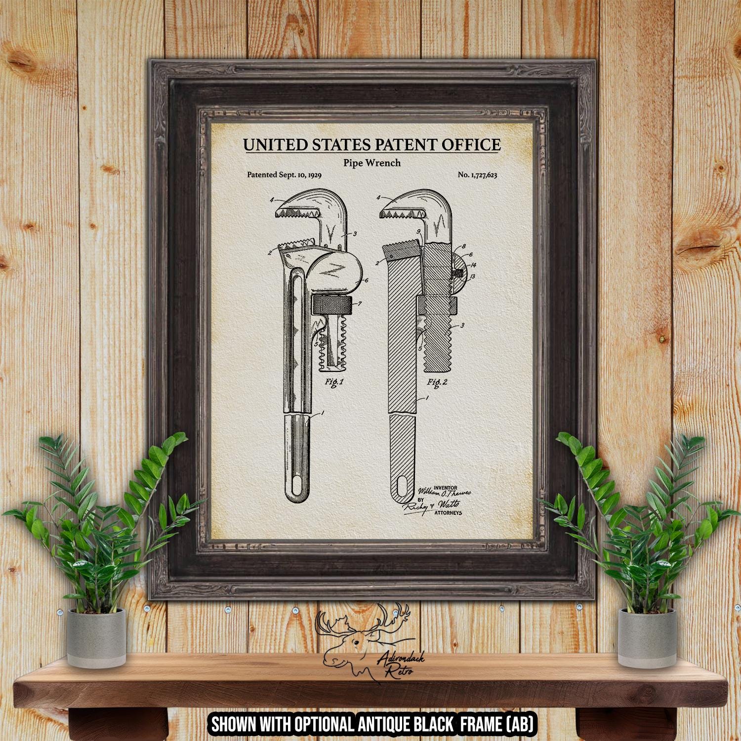 Pipe Wrench Patent Print - 1929 Plumbing Tool Invention at Adirondack Retro