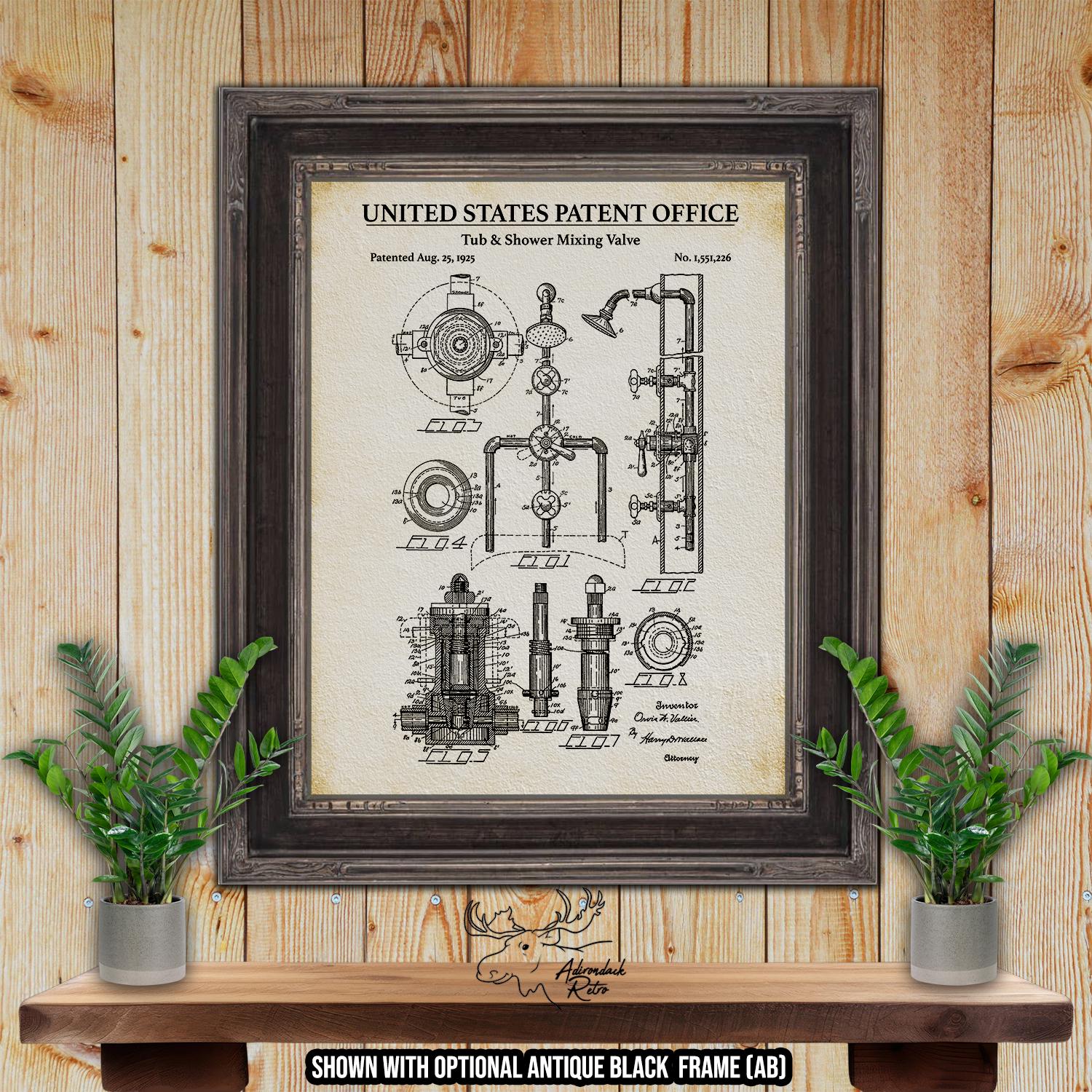 Bathtub and Shower Mixing Valve Patent Print - 1925 Plumbing Invention at Adirondack Retro
