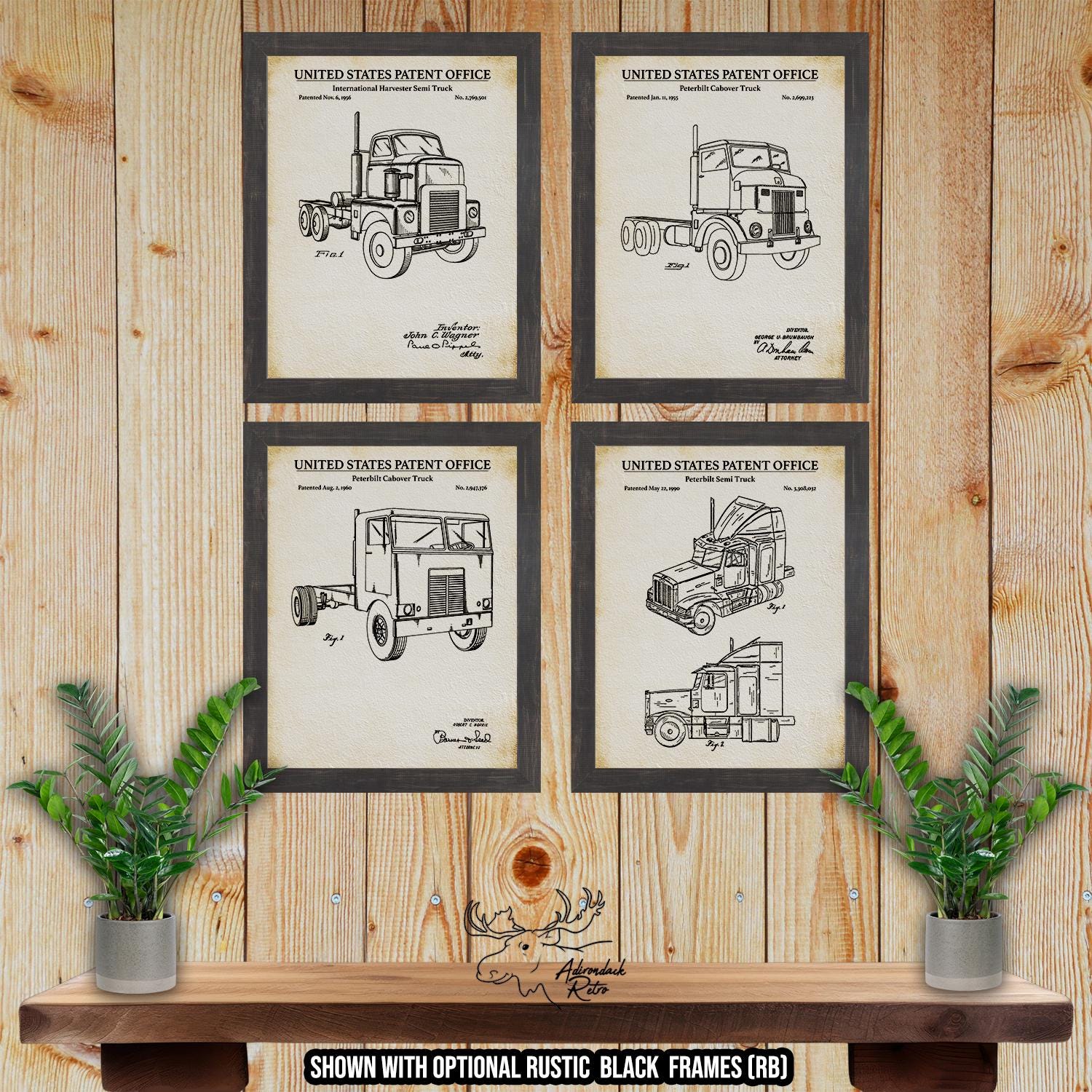 Semi Truck Patent Print Set of 4 - Semi Truck Poster Set - Trucking Inventions at Adirondack Retro