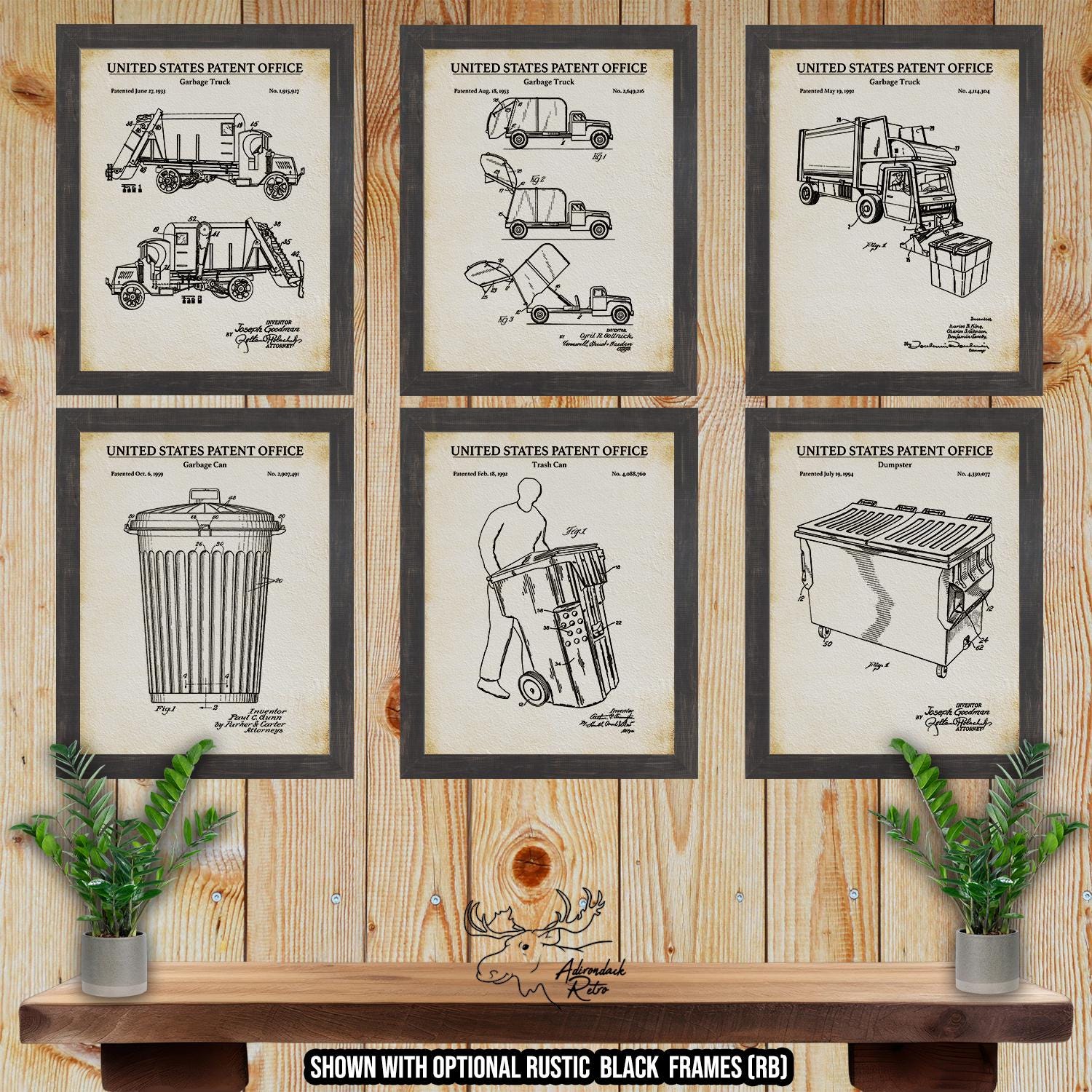 Garbage Removal Patent Print Set of 6 - Waste Management Poster Set - Retro Trash Removal Inventions at Adirondack Retro