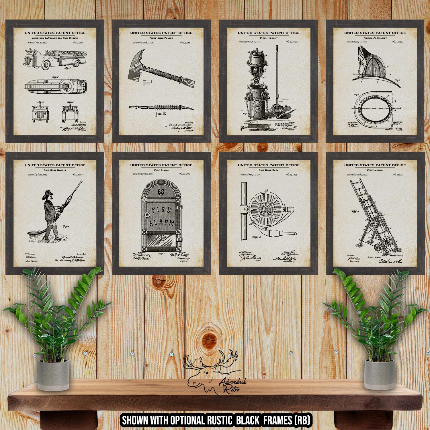 Firefighting Patent Print Set of 8 - Fireman Poster Set - Fire Fighting Inventions at Adirondack Retro