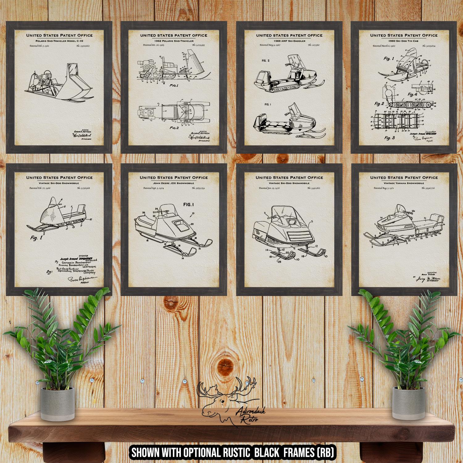 Snowmobile Patent Print Set of 8 - Vintage Snowmobile Posters - Snowmobile Inventions at Adirondack Retro