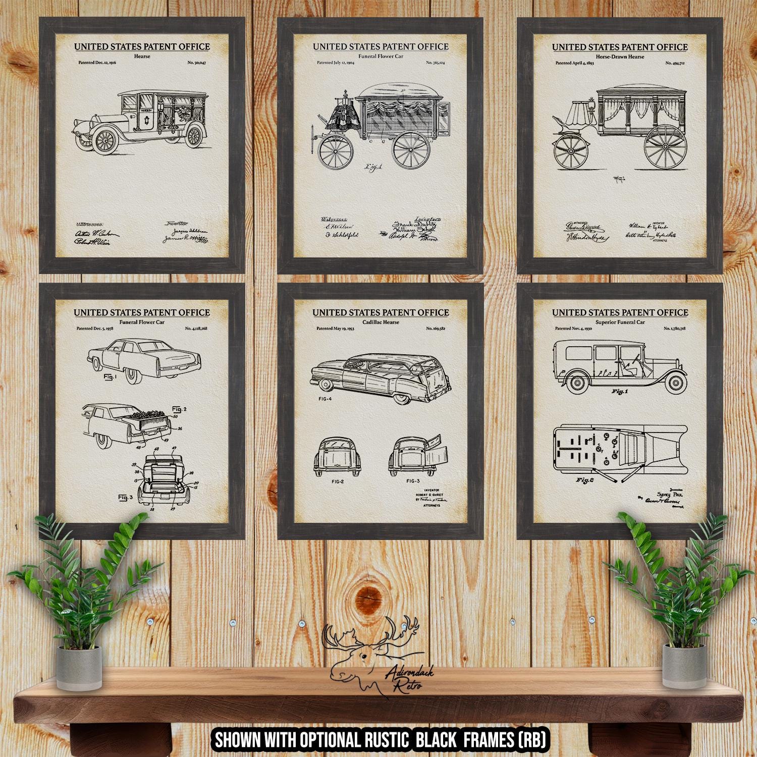Funeral Car Patent Print Set of 6 - Funeral Service Inventions at Adirondack Retro