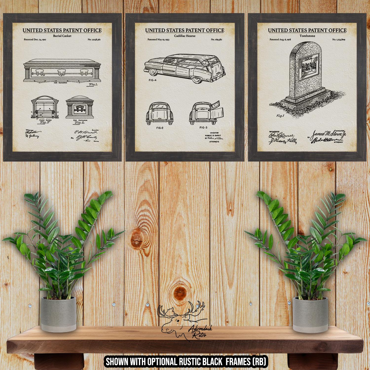 Funeral Patent Print Set of 3 - Hearse Poster Set - Vintage Funeral Inventions at Adirondack Retro