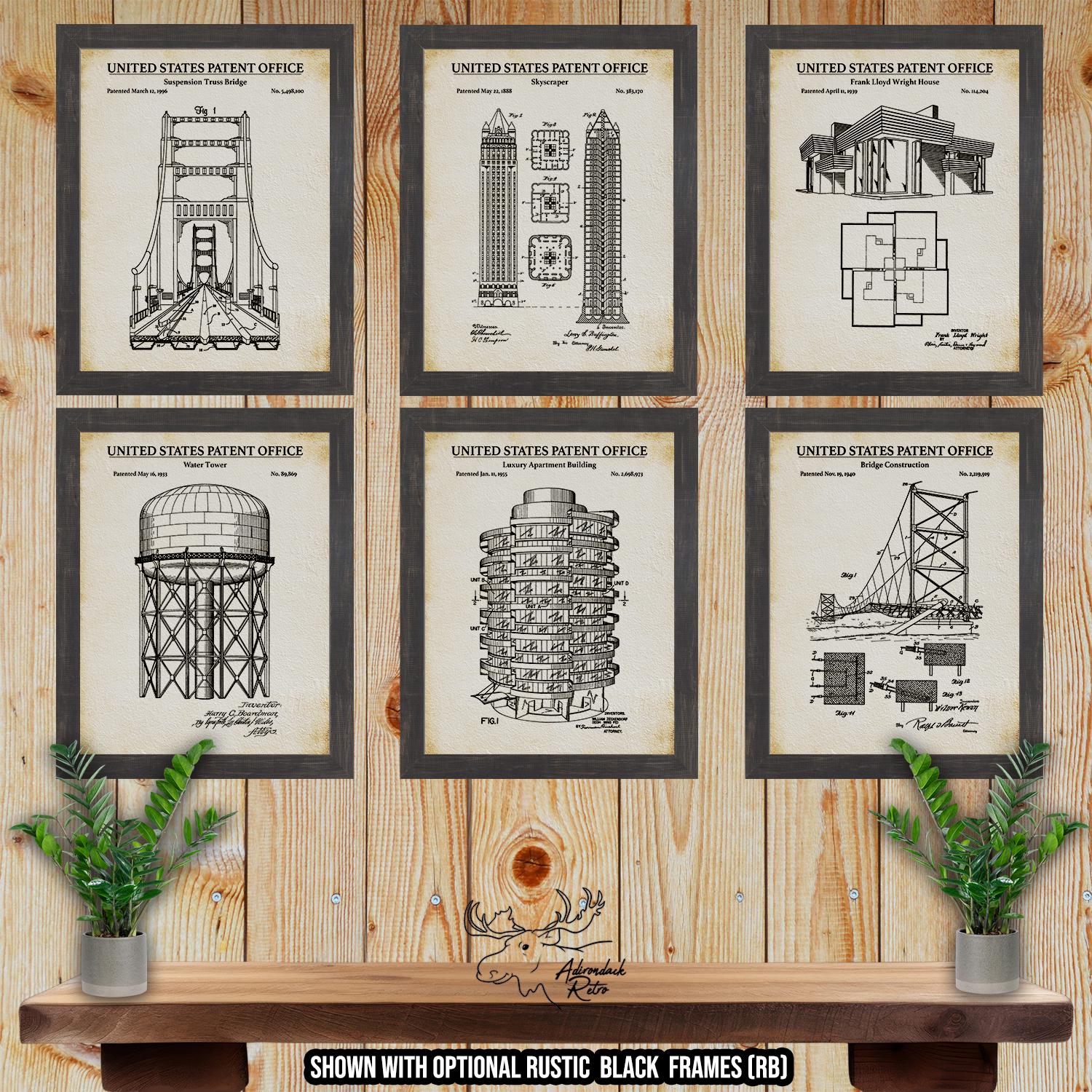 Architecture Patent Print Set of 6 - Building Design Blueprints - Architectural Inventions at Adirondack Retro