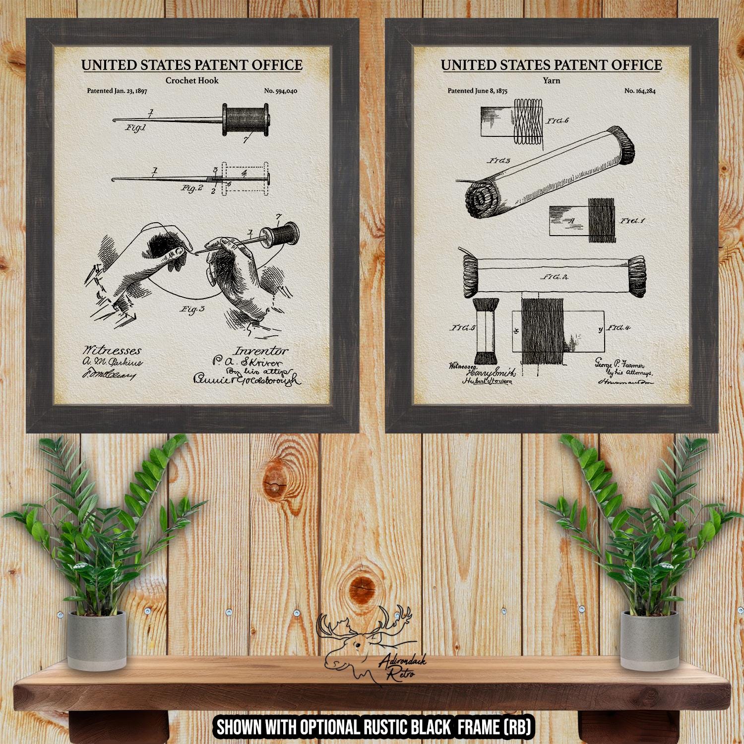 Crochet Patent Print Set of 2 - Vintage Crochet Posters - Crochet Inventions at Adirondack Retro