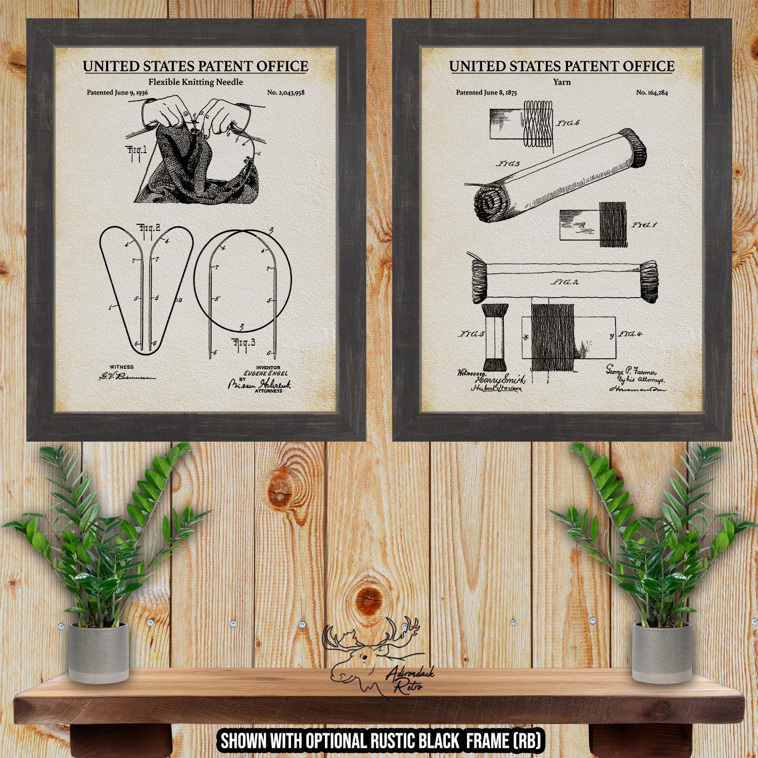 Knitting Patent Print Set of 2 - Vintage Knitting Posters - Knitting Inventions at Adirondack Retro