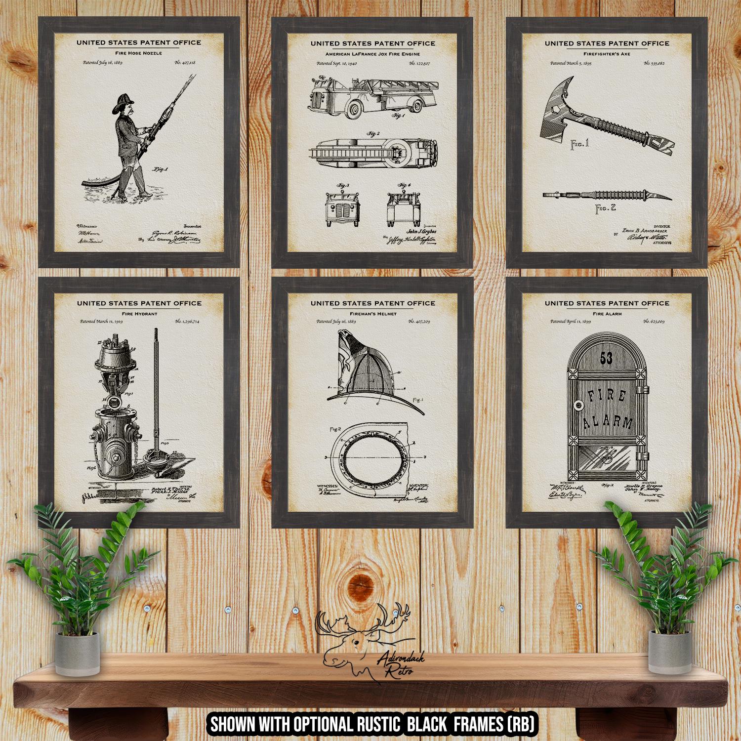 Firefighting Set of 6 Patent Prints - Fireman Posters - Retro Fire Fighting Inventions at Adirondack Retro