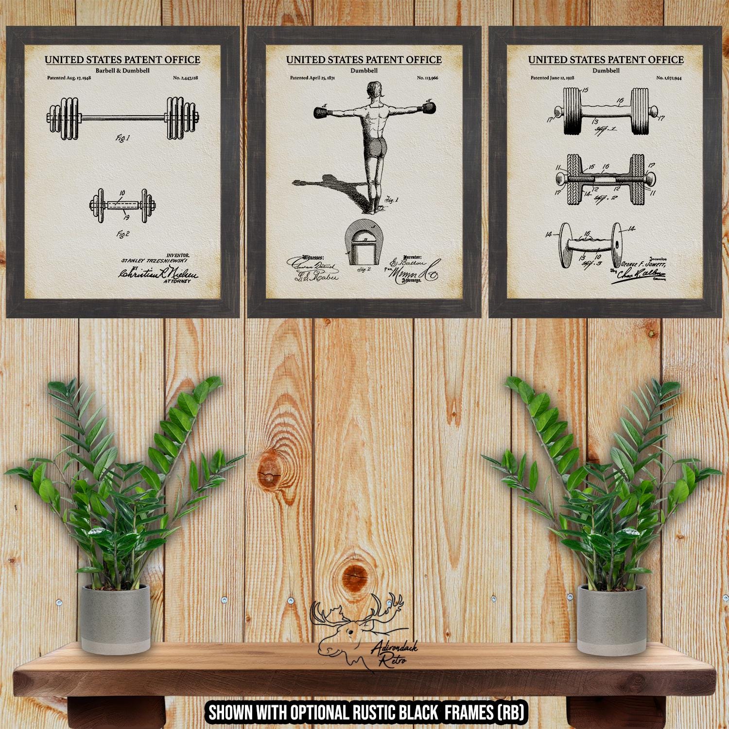 Weightlifting Patent Print Set of 3 - Home Gym Posters - Weightlifting Inventions at Adirondack Retro