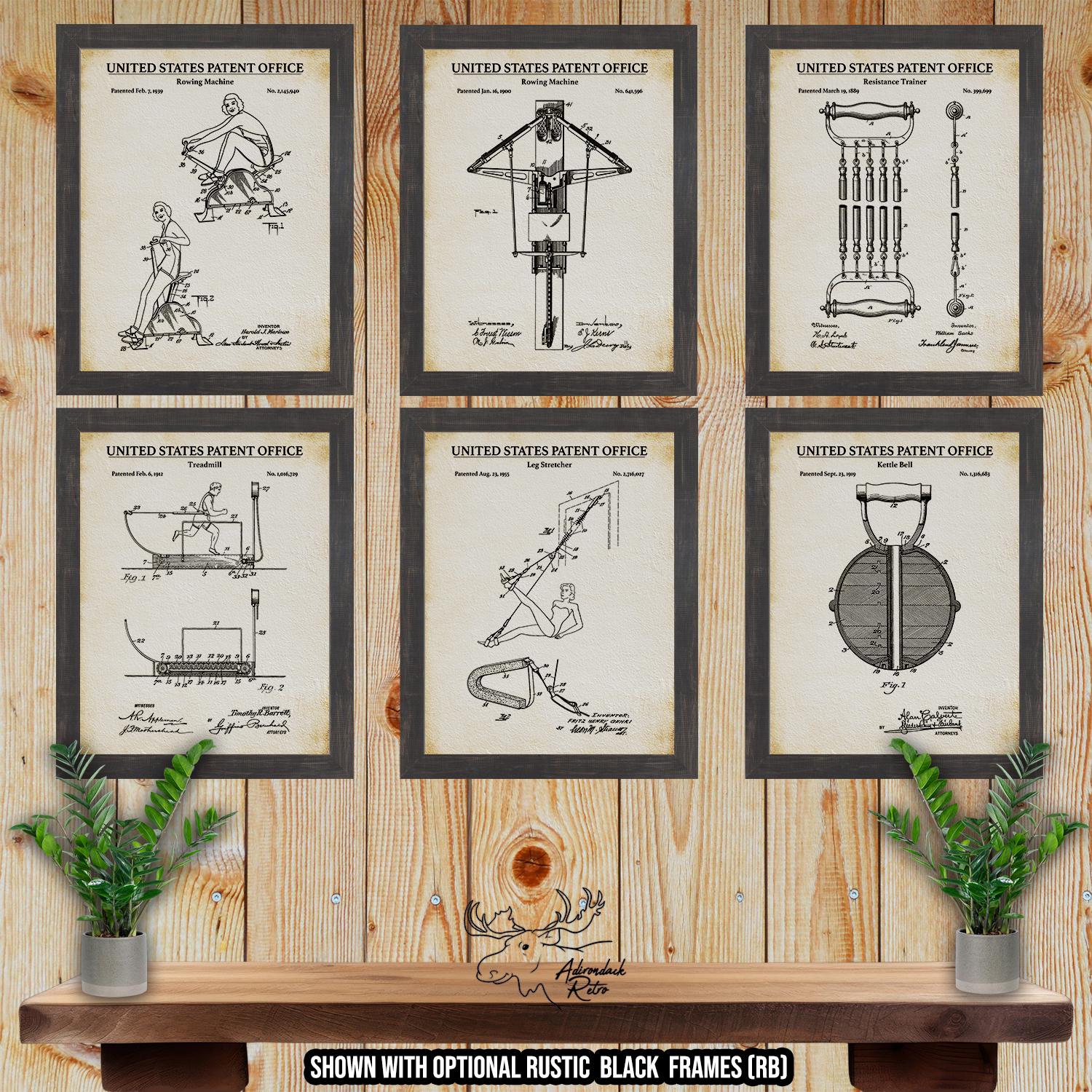 Fitness Equipment Patent Print Set of 6 - Home Gym Posters - Exercise Equipment Inventions at Adirondack Retro