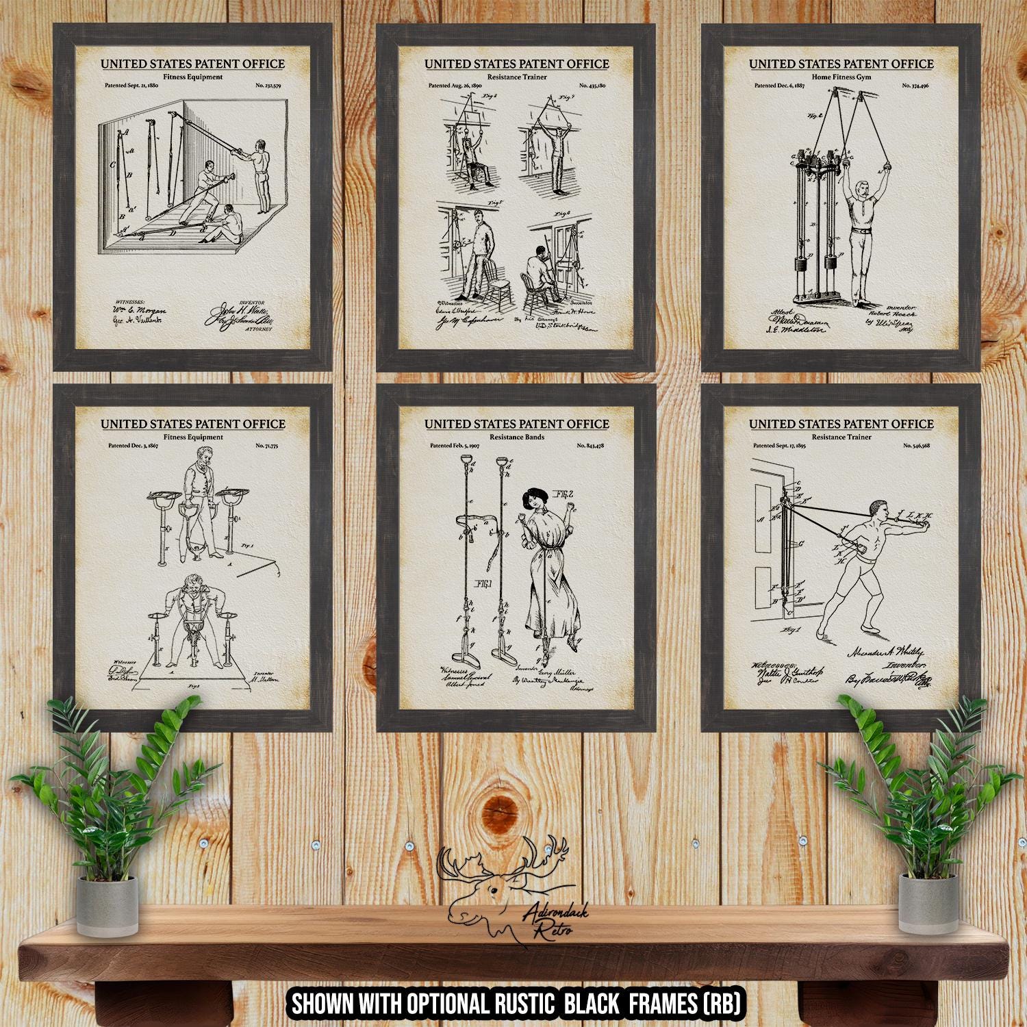 Exercise Equipment Patent Print Set of 6 - Home Gym Posters - Fitness Equipment Inventions at Adirondack Retro