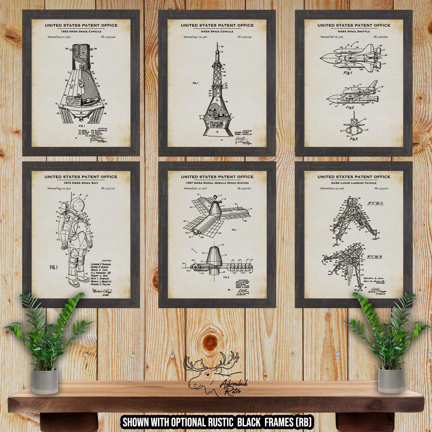 NASA Space Patent Print Set of 6 - Vintage NASA Poster Set - Space Exploration Inventions at Adirondack Retro