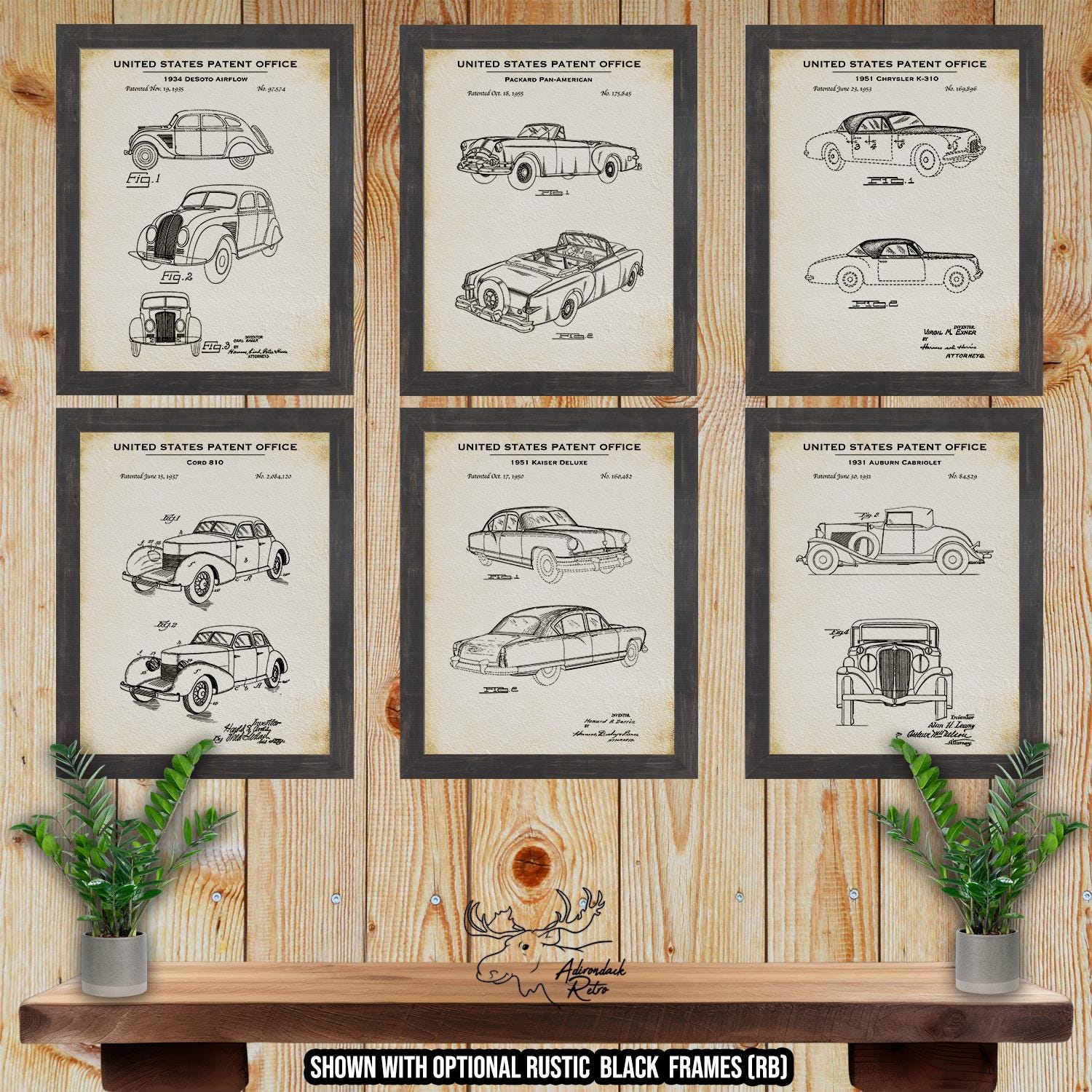 Classic American Car Patent Print Set of 6 - Retro Automobile Posters - Classic Automobile Inventions at Adirondack Retro