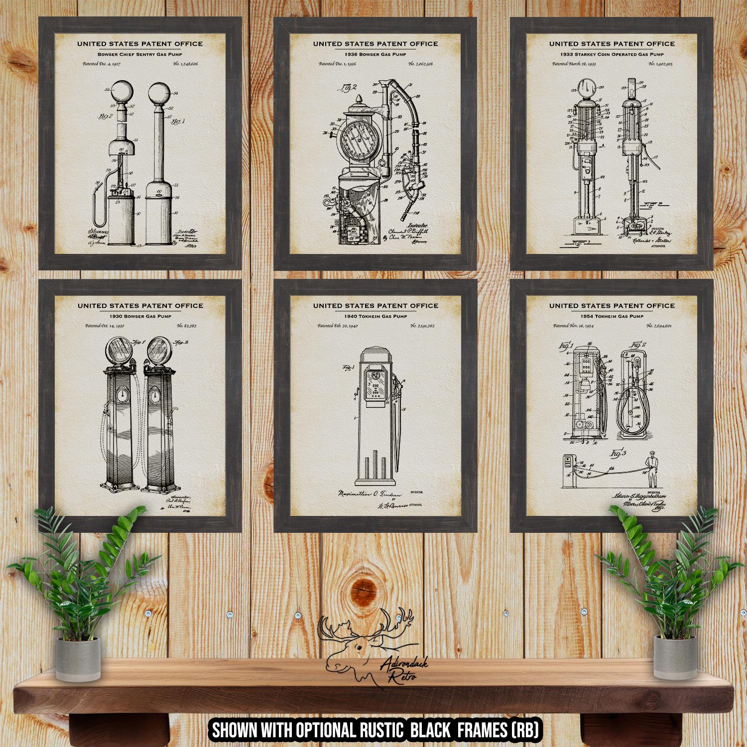 Gas Pump Patent Print Set of 6 - Petroliana Poster Set - Gas Pump Inventions at Adirondack Retro