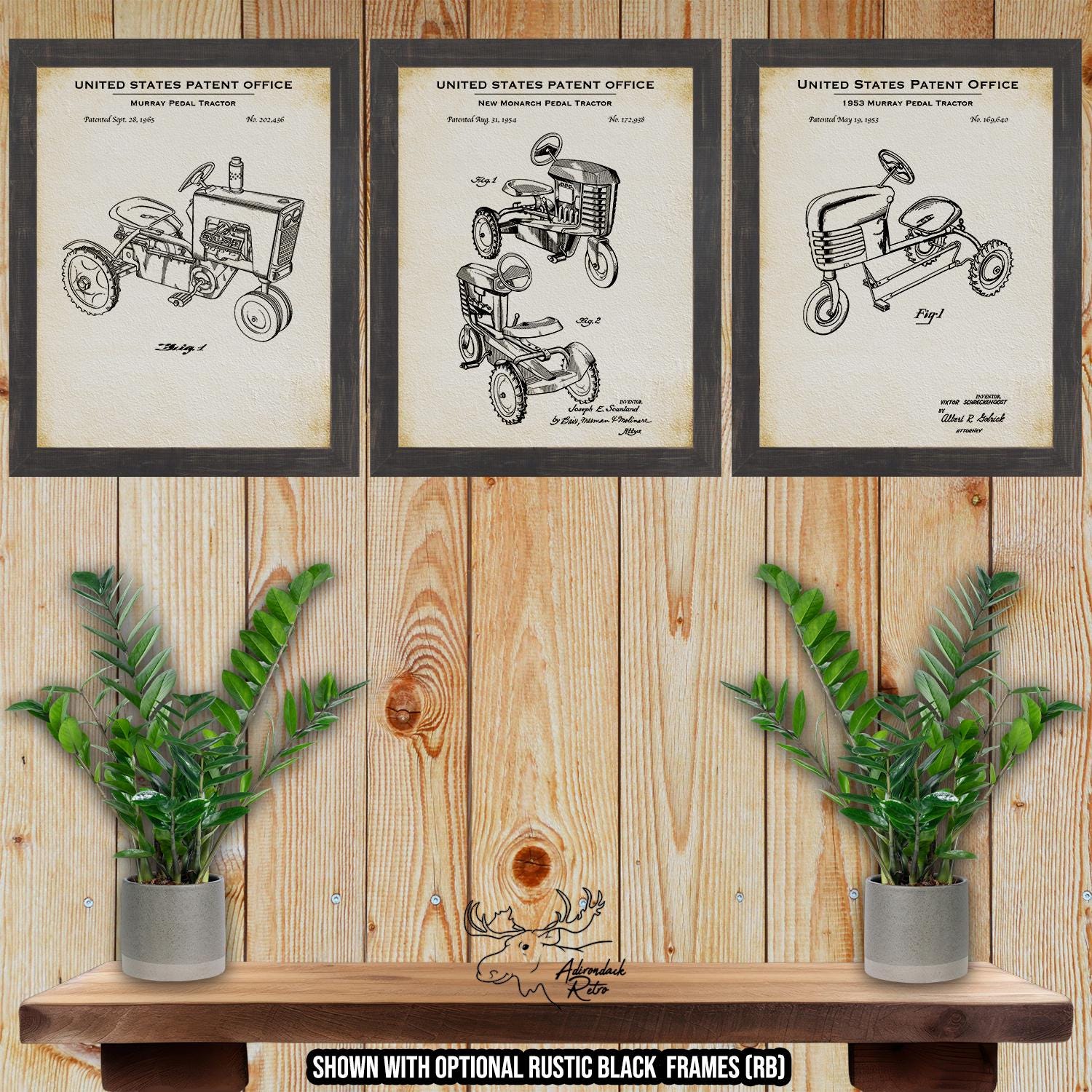 Pedal Tractor Patent Print Set of 3 - Pedal Tractor Posters - Pedal Tractor Inventions at Adirondack Retro