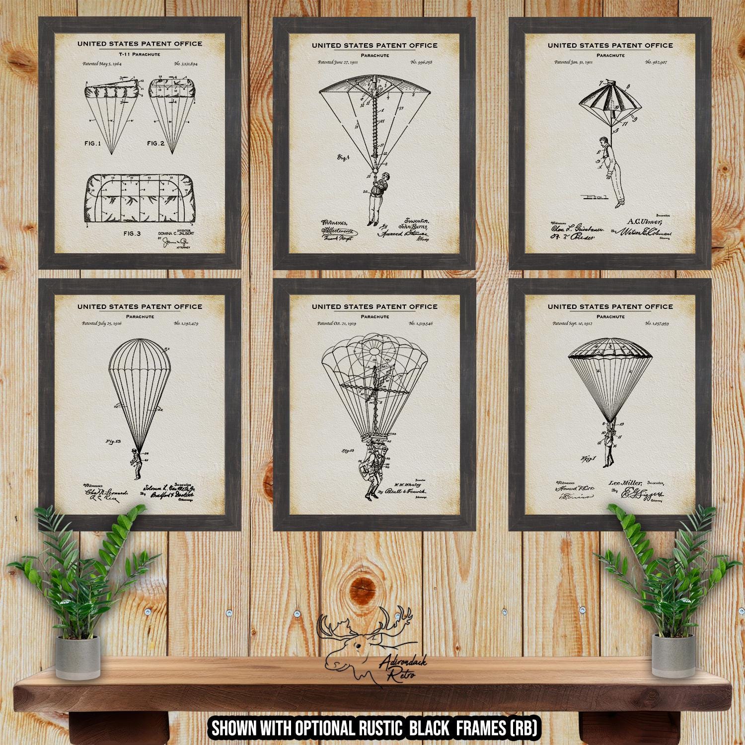 Parachute Patent Print Set of 6 - Parachute Poster Set - Vintage Aviation Inventions at Adirondack Retro