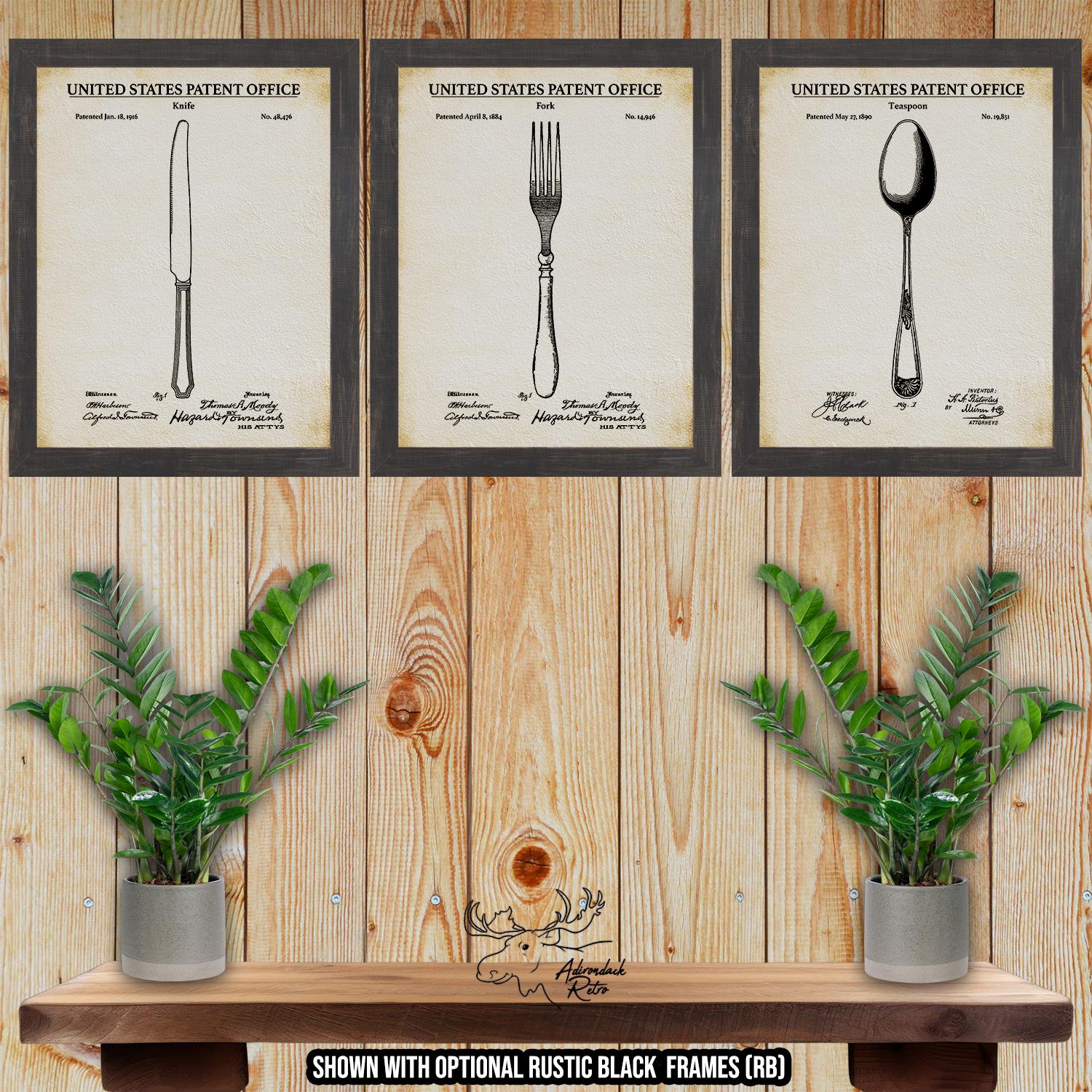 Cutlery Patent Print Set of 3 - Silverware Poster - Kitchen Utensils Invention at Adirondack Retro