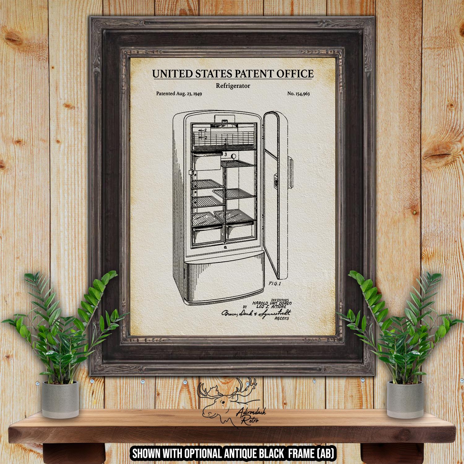 Refrigerator Patent Print - 1949 Kitchen Appliance Illustration - Kitchen Invention at Adirondack Retro