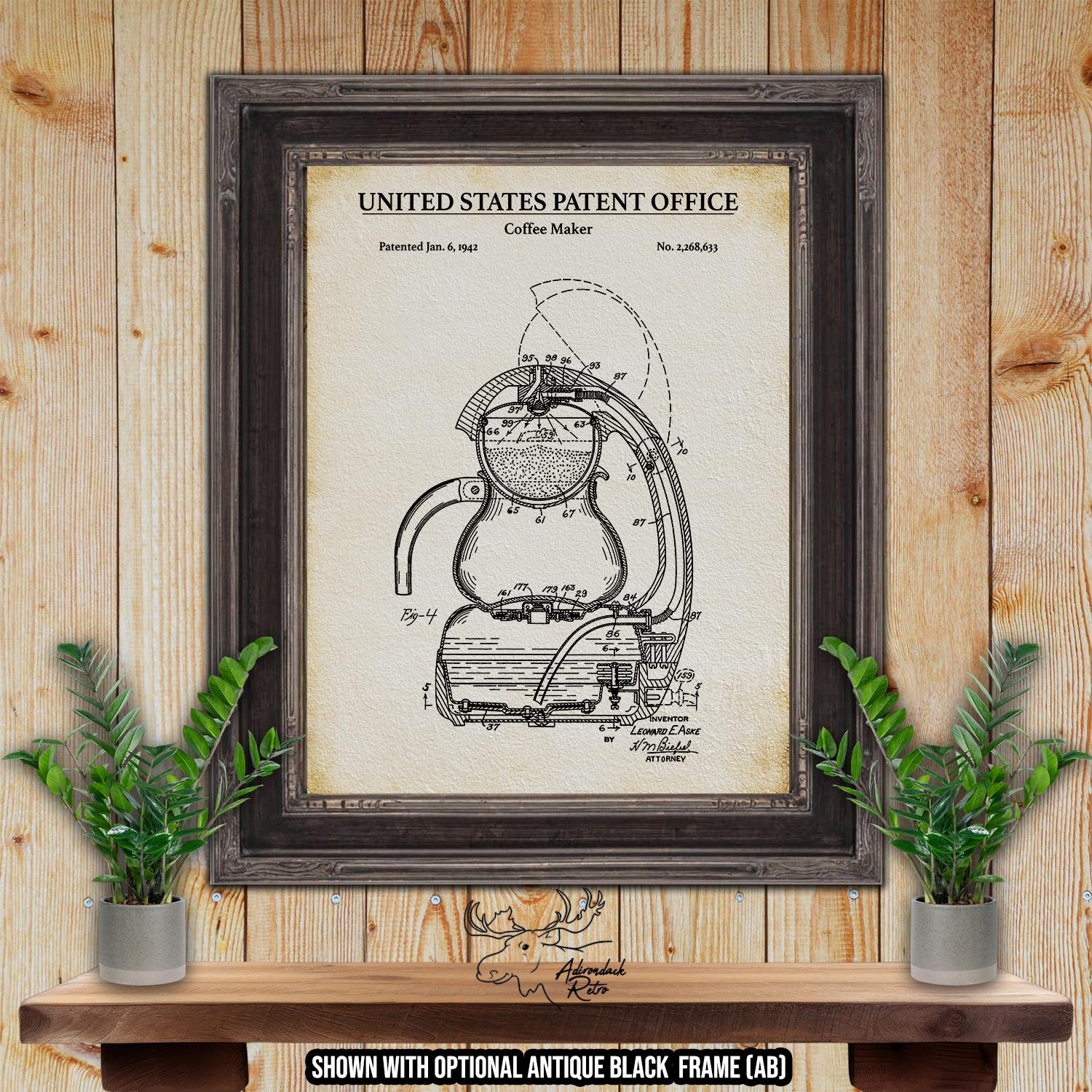 Coffee Maker Patent Print - Kitchen Appliance Poster - 1942 Coffee Invention at Adirondack Retro