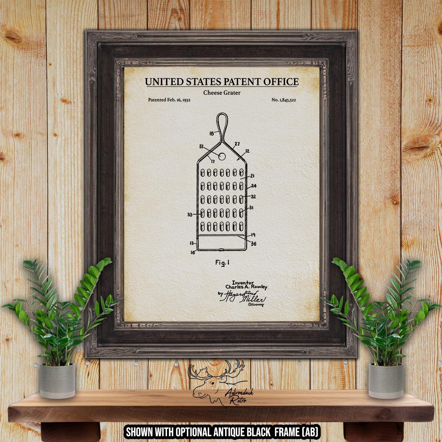 Cheese Grater Patent Print - Culinary Poster - 1932 Kitchen Utensil Invention at Adirondack Retro