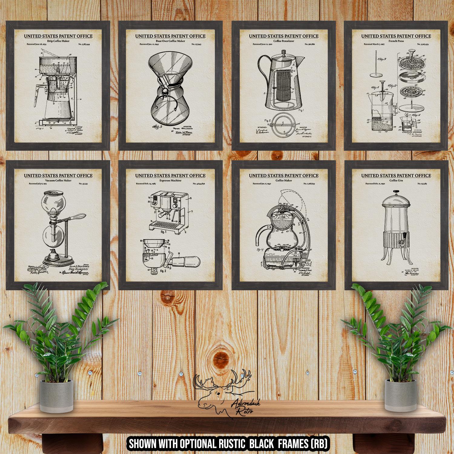 Coffee Maker Patent Print Set of 8 - Coffee Posters - Coffee Inventions at Adirondack Retro