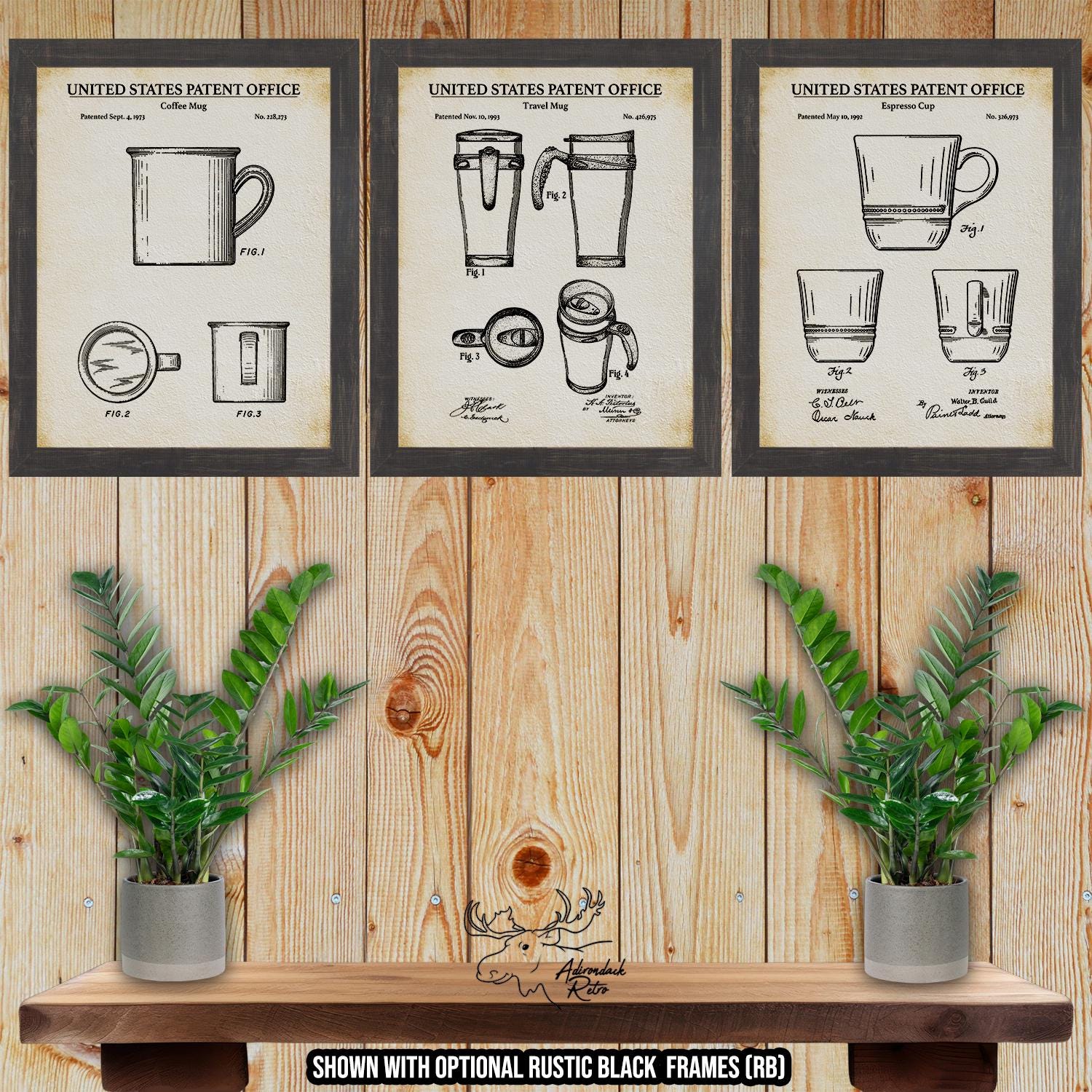 Coffee Mug Patent Print Set of 3 - Coffee Posters - Kitchen Inventions at Adirondack Retro