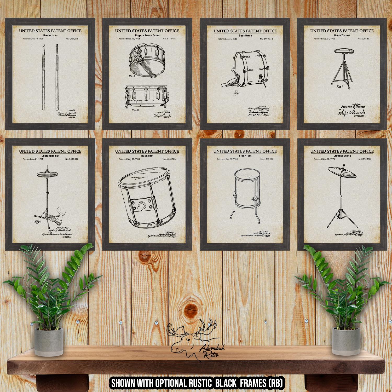 Drum Patent Print Set of 8 - Drumming Posters - Drumming Inventions at Adirondack Retro