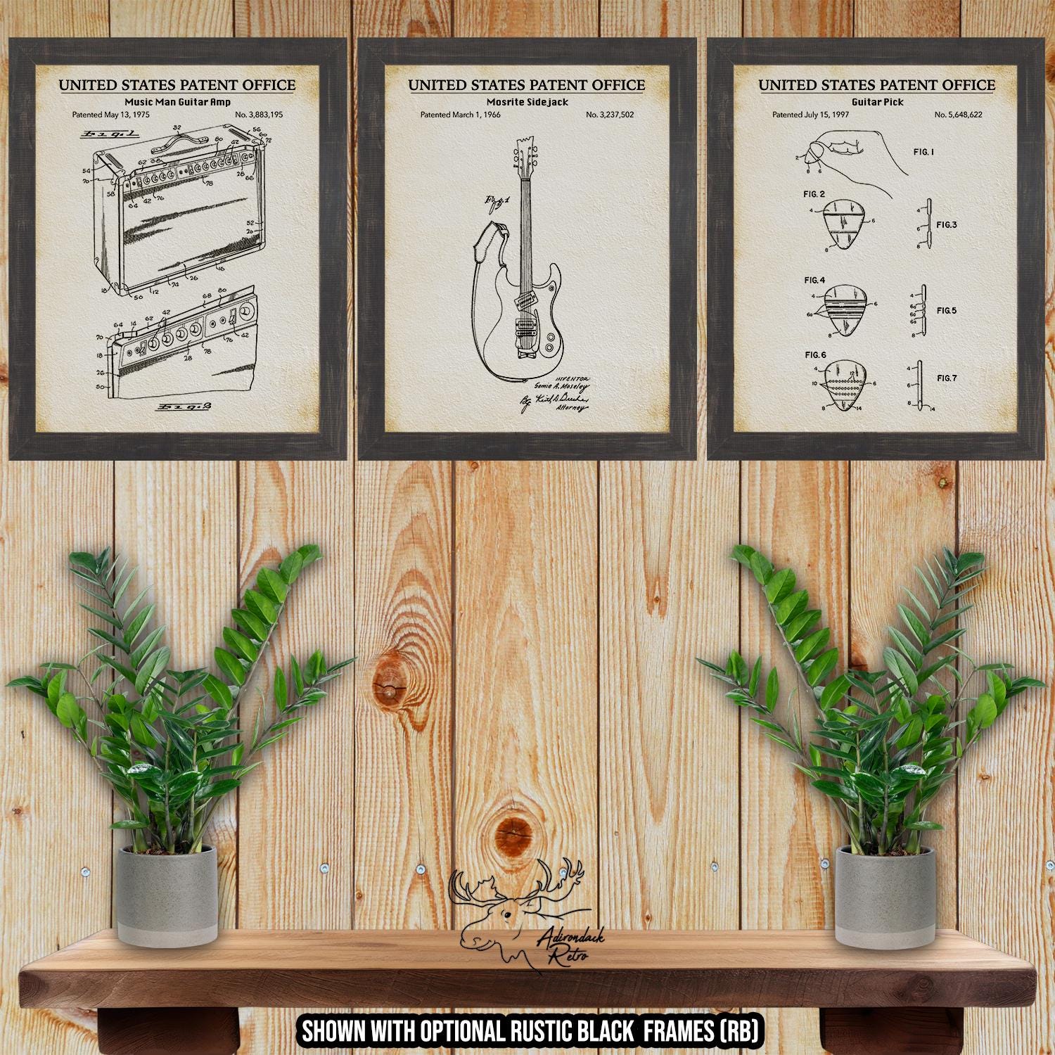 Electric Guitar Patent Print Set of 3 - Retro Guitar Posters - Guitar Inventions at Adirondack Retro
