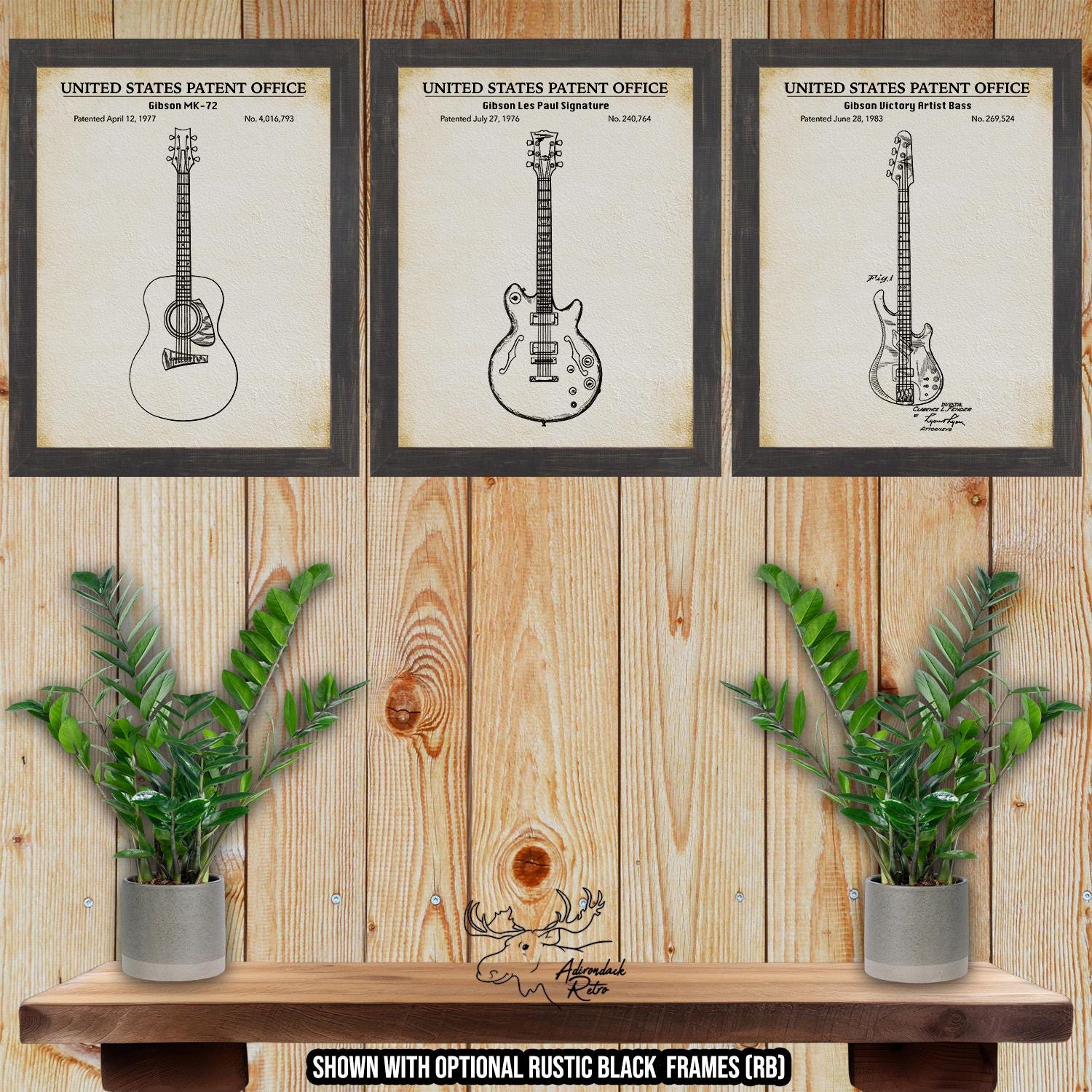 Guitar Patent Print Set of 3 - Retro Guitar Posters - Guitar Inventions at Adirondack Retro