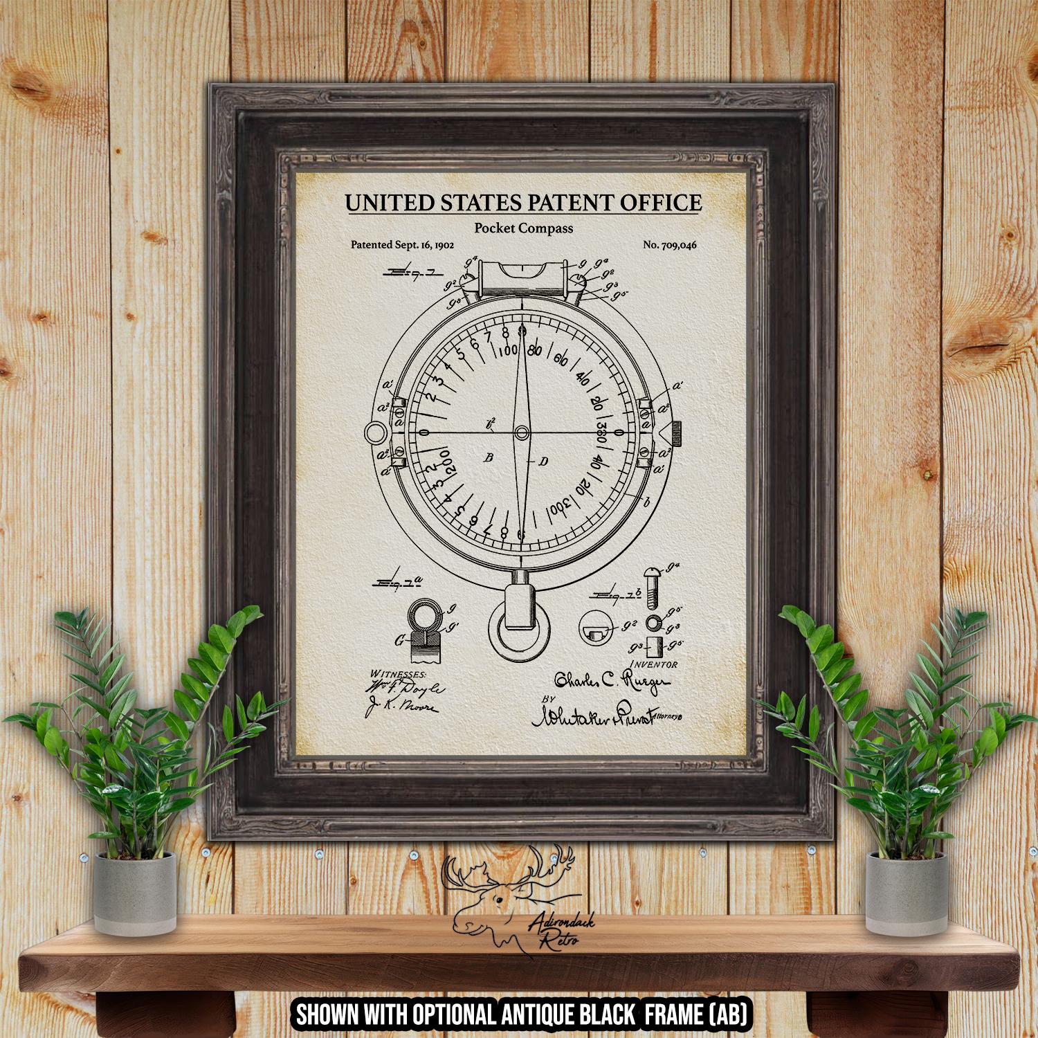 Pocket Compass Patent Print - 1902 Compass Invention at Adirondack Retro