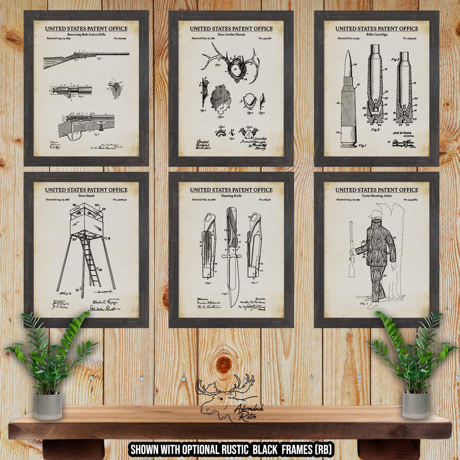 Deer Hunting Patent Print Set of 6 - Deer Hunting Inventions at Adirondack Retro
